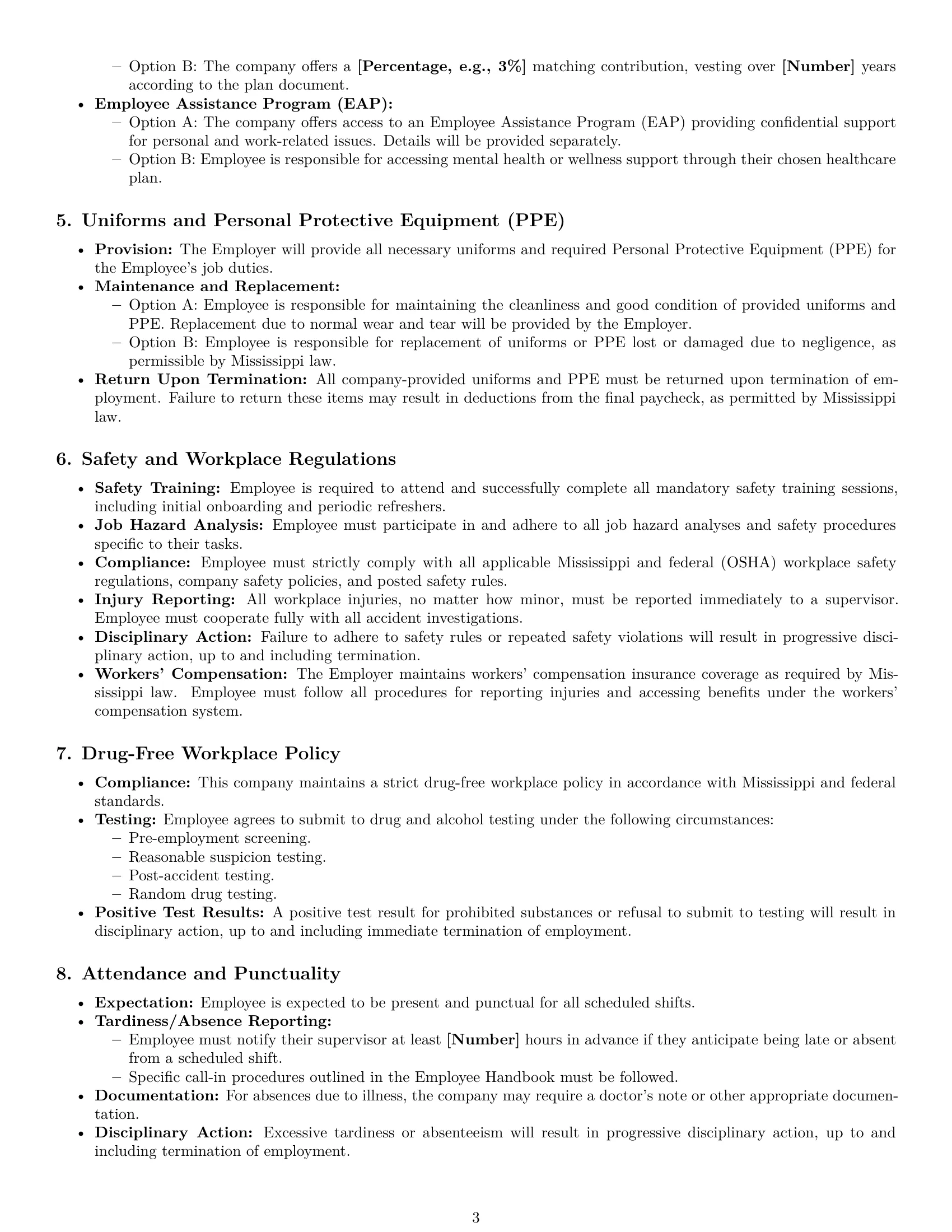Preview page 3 of Pro Mississippi production worker employment contract template