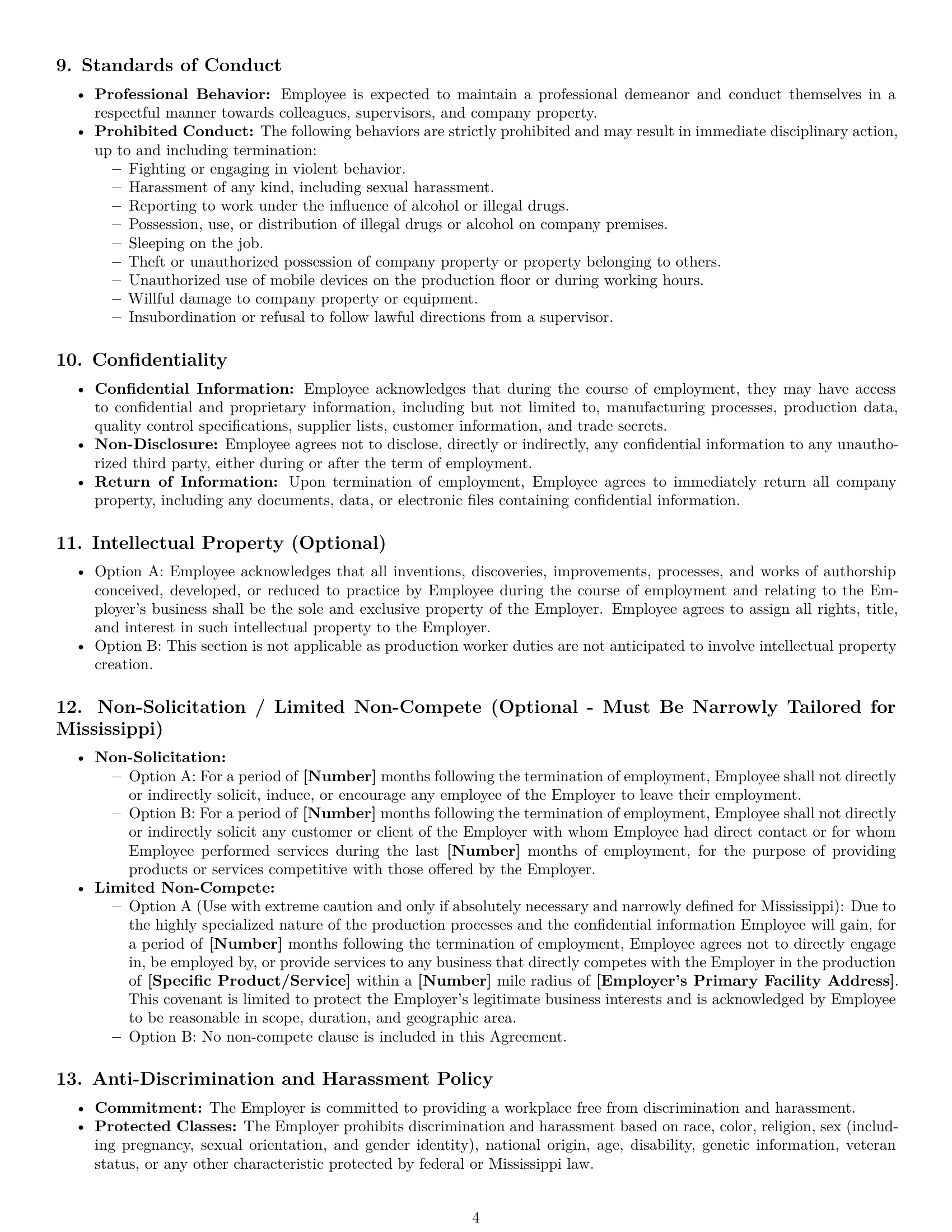 Preview page 4 of Pro Mississippi production worker employment contract template