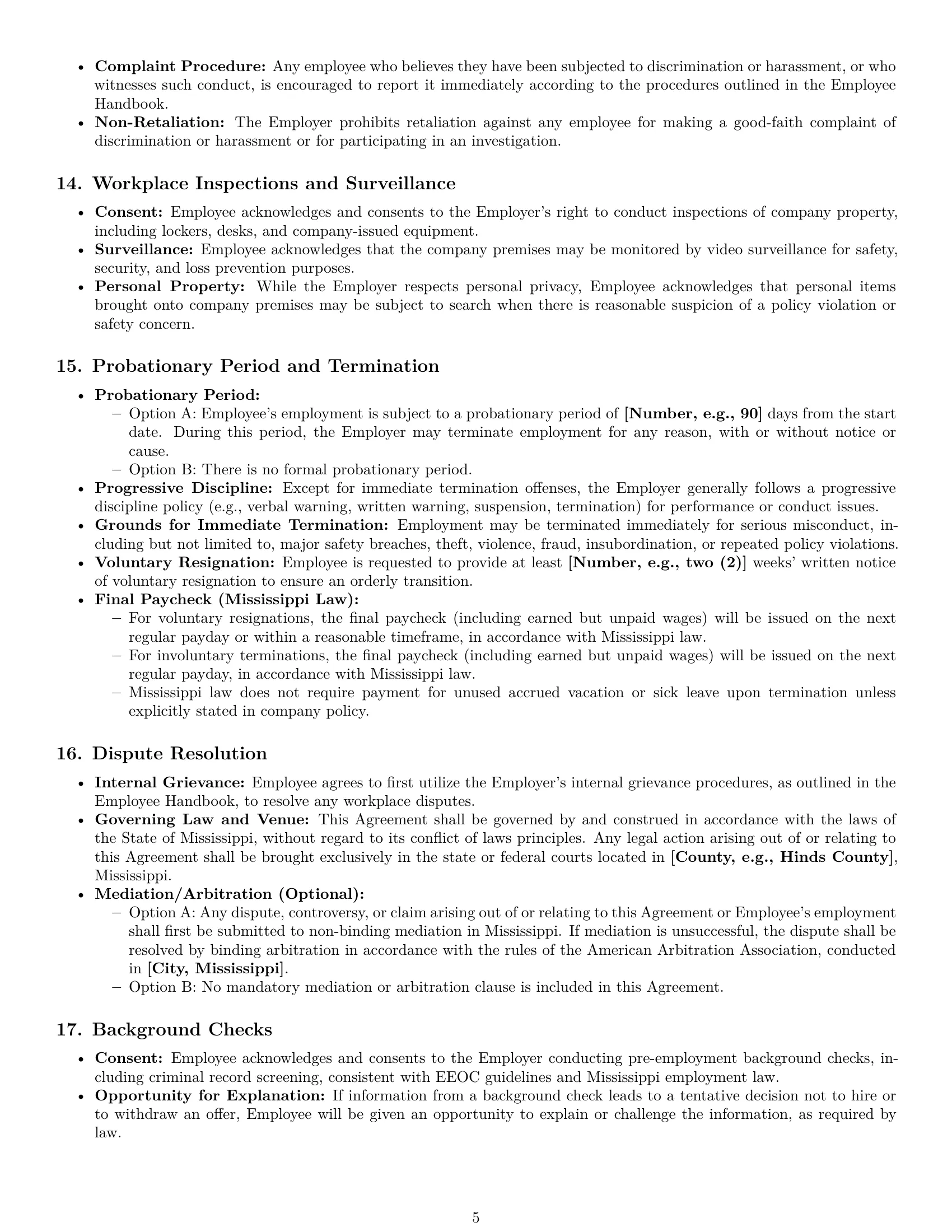 Preview page 5 of Pro Mississippi production worker employment contract template