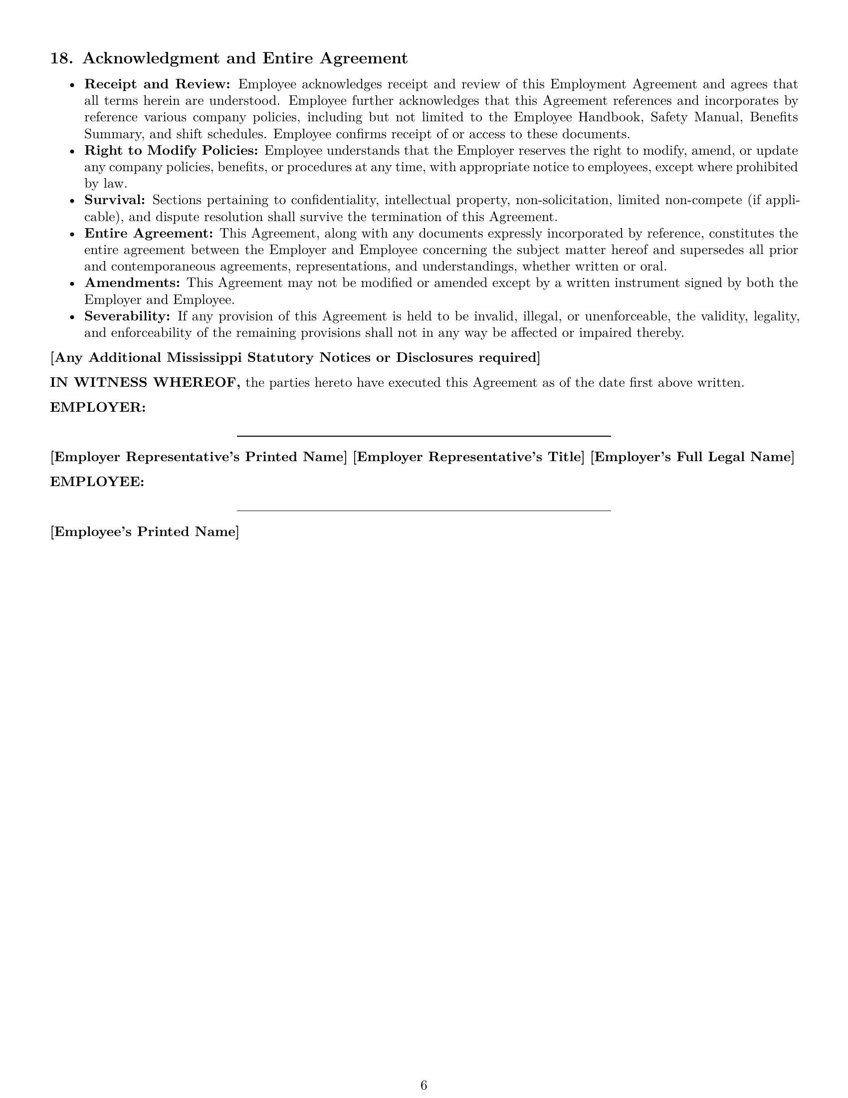 Preview page 6 of Pro Mississippi production worker employment contract template