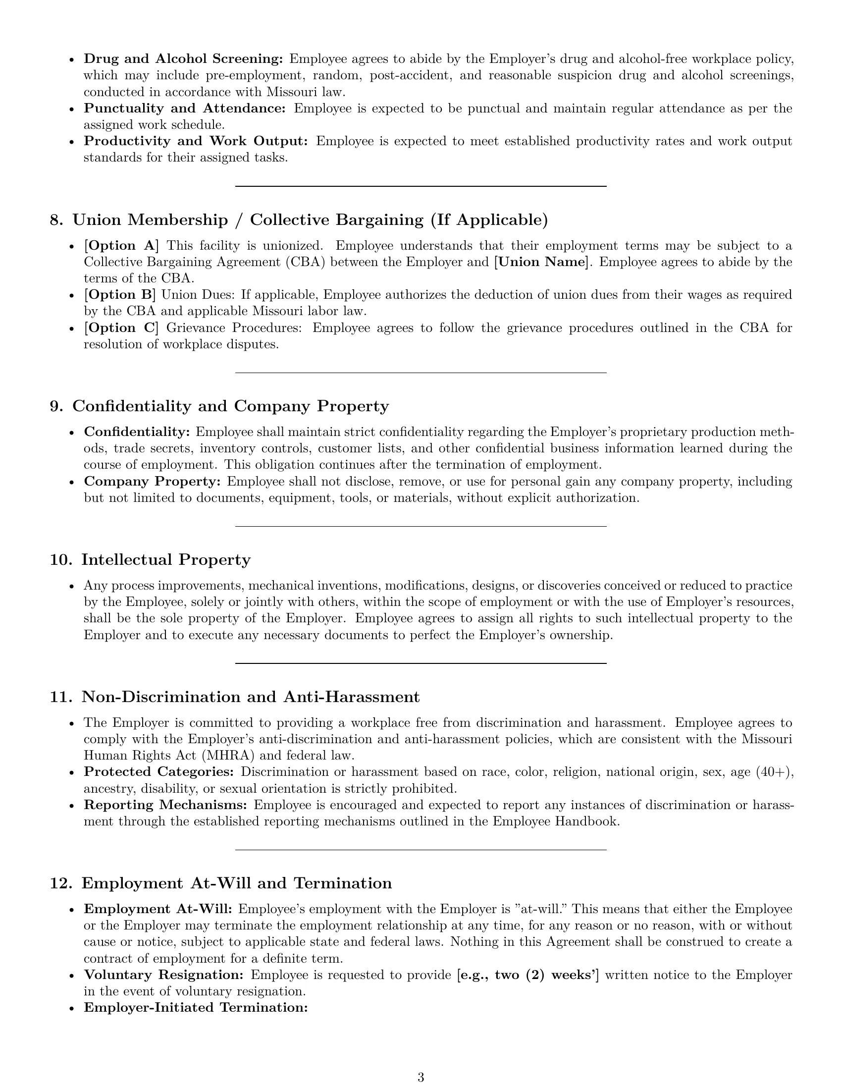 Preview page 3 of Pro Missouri production worker employment contract template
