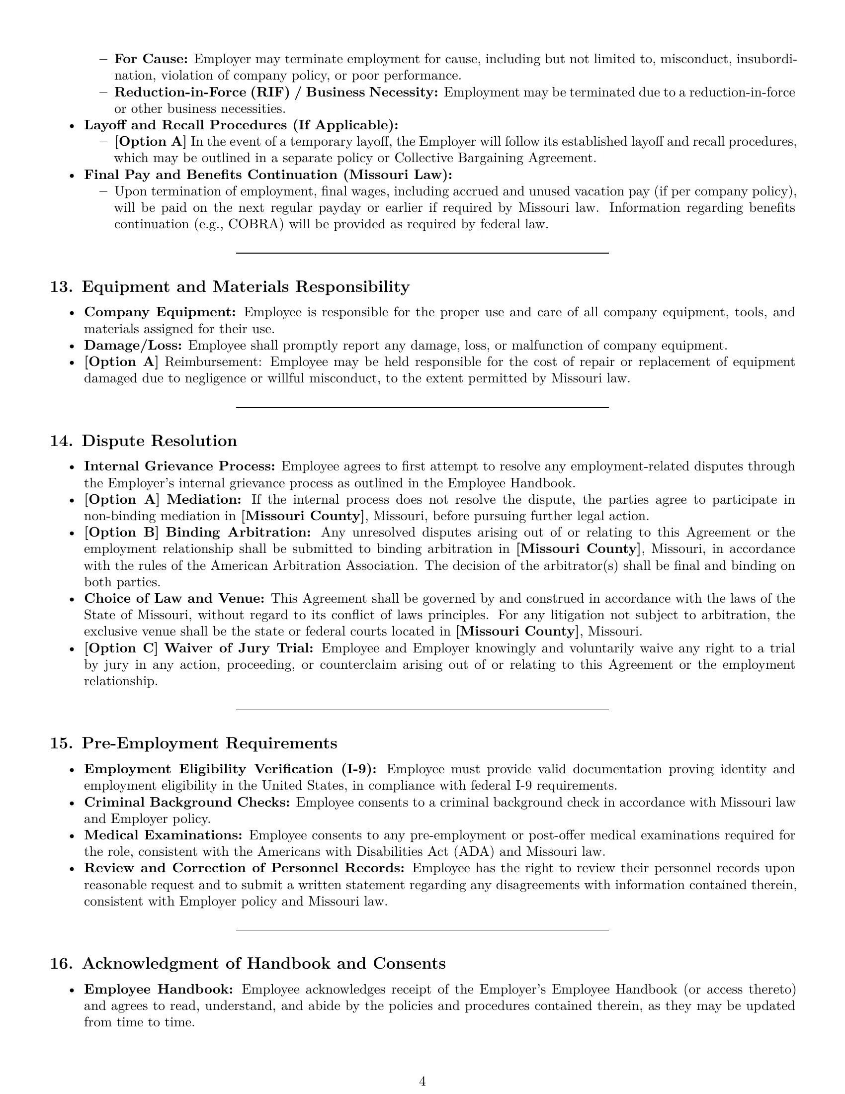 Preview page 4 of Pro Missouri production worker employment contract template
