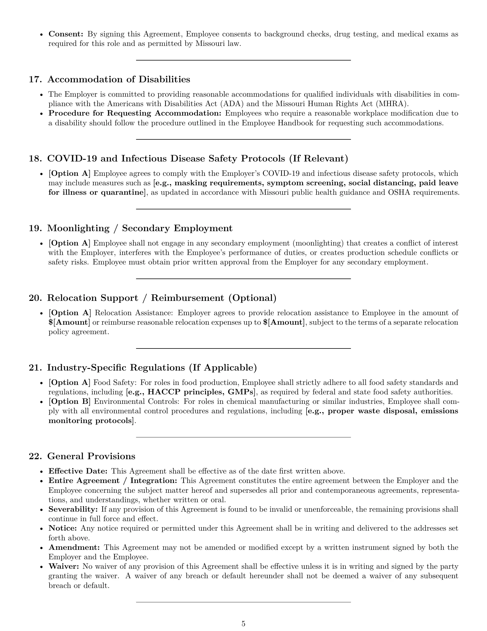 Preview page 5 of Pro Missouri production worker employment contract template