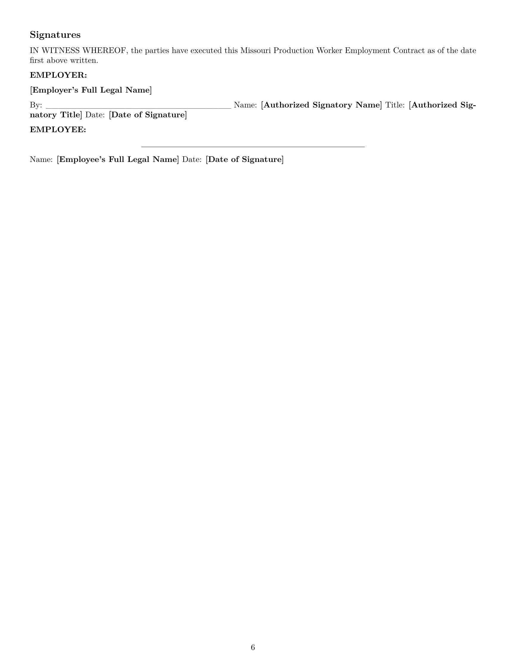 Preview page 6 of Pro Missouri production worker employment contract template