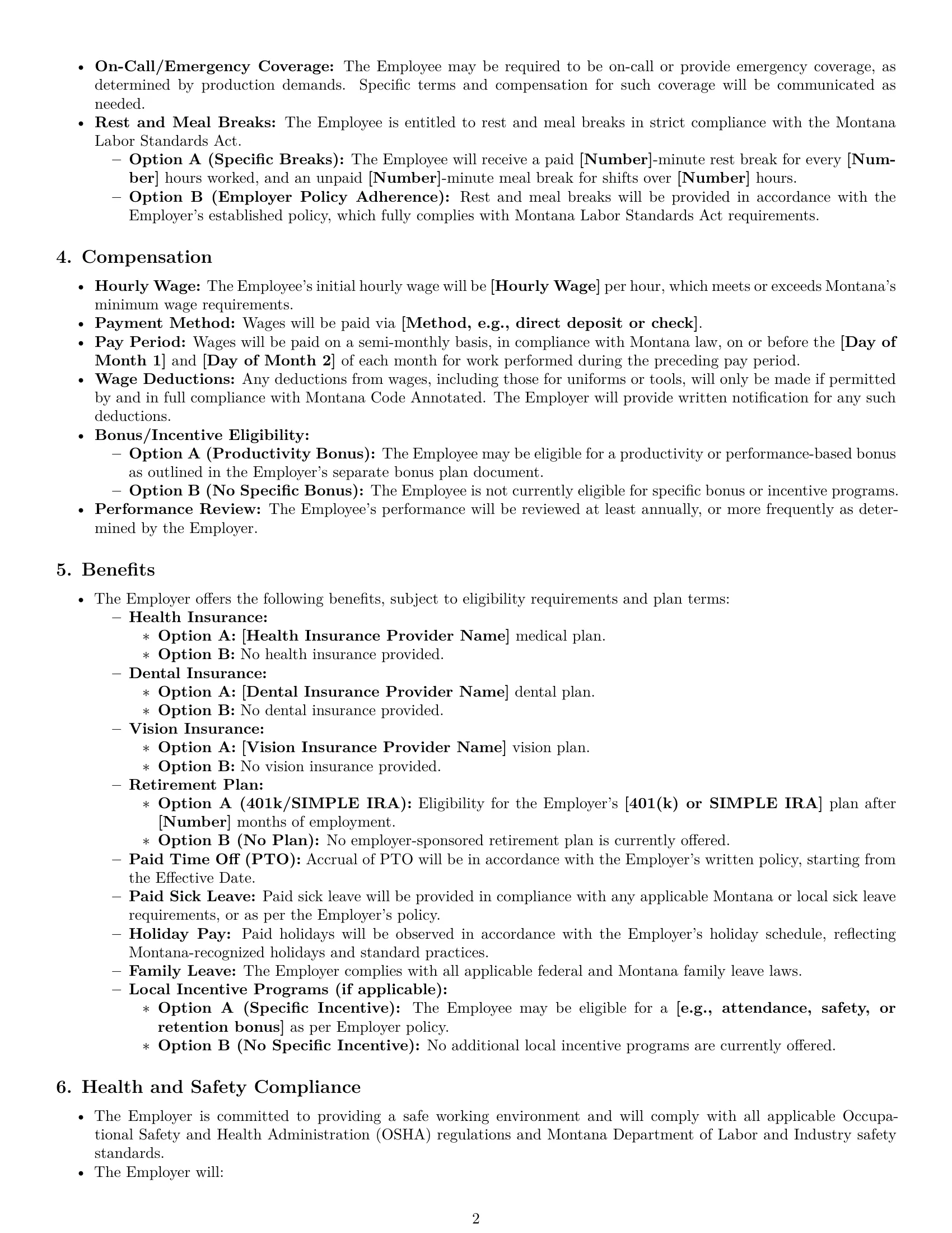 Preview page 2 of Pro Montana production worker employment contract template