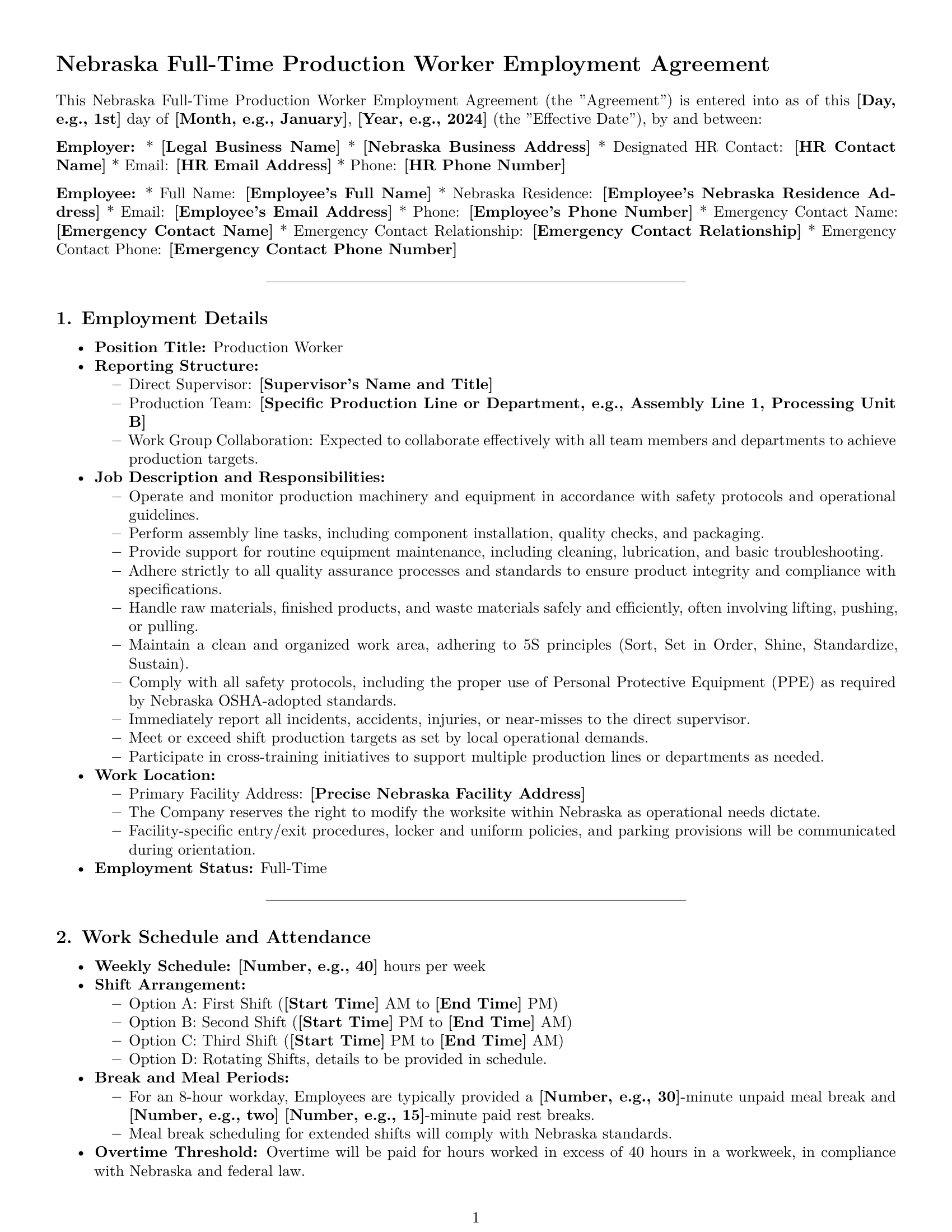 Preview page 1 of Pro Nebraska production worker employment contract template