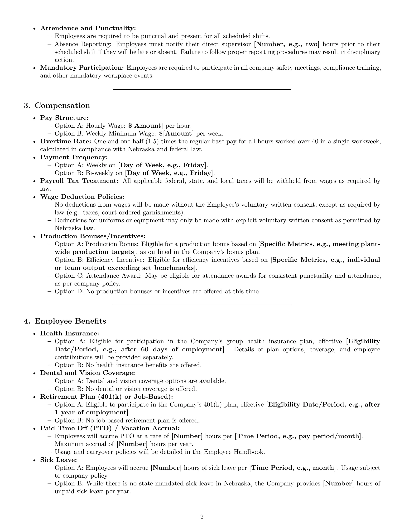 Preview page 2 of Pro Nebraska production worker employment contract template