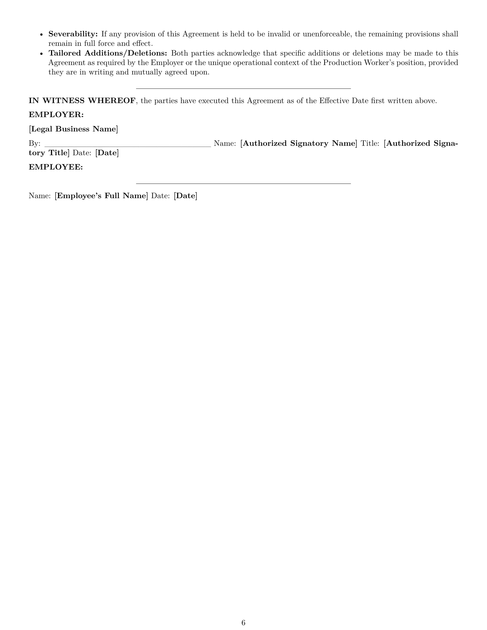 Preview page 6 of Pro Nebraska production worker employment contract template