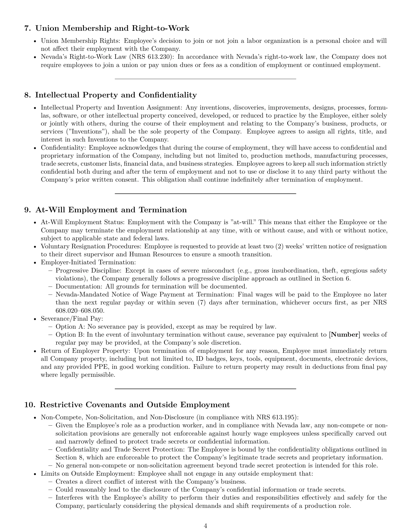 Preview page 4 of Pro Nevada production worker employment contract template