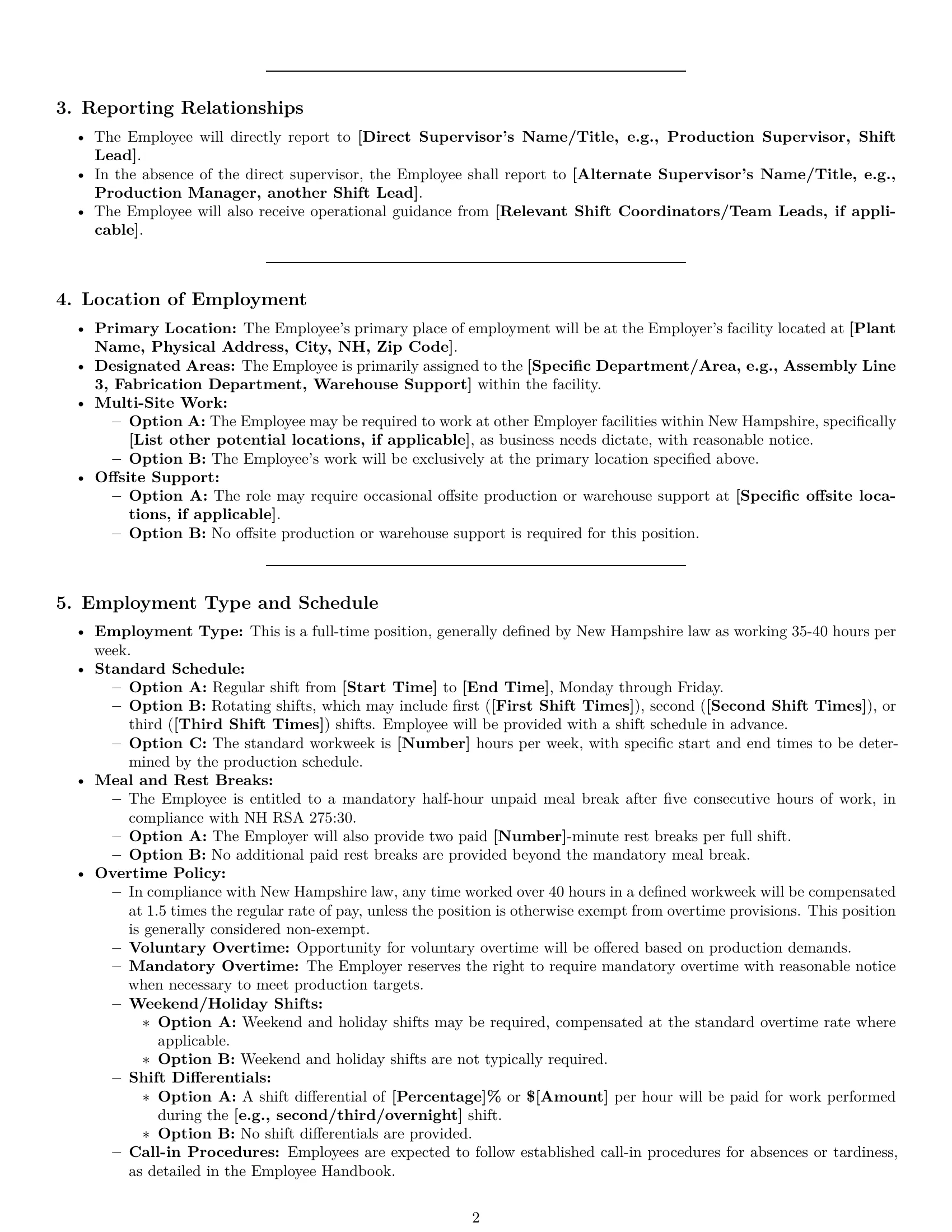 Preview page 2 of Pro New Hampshire production worker employment contract template