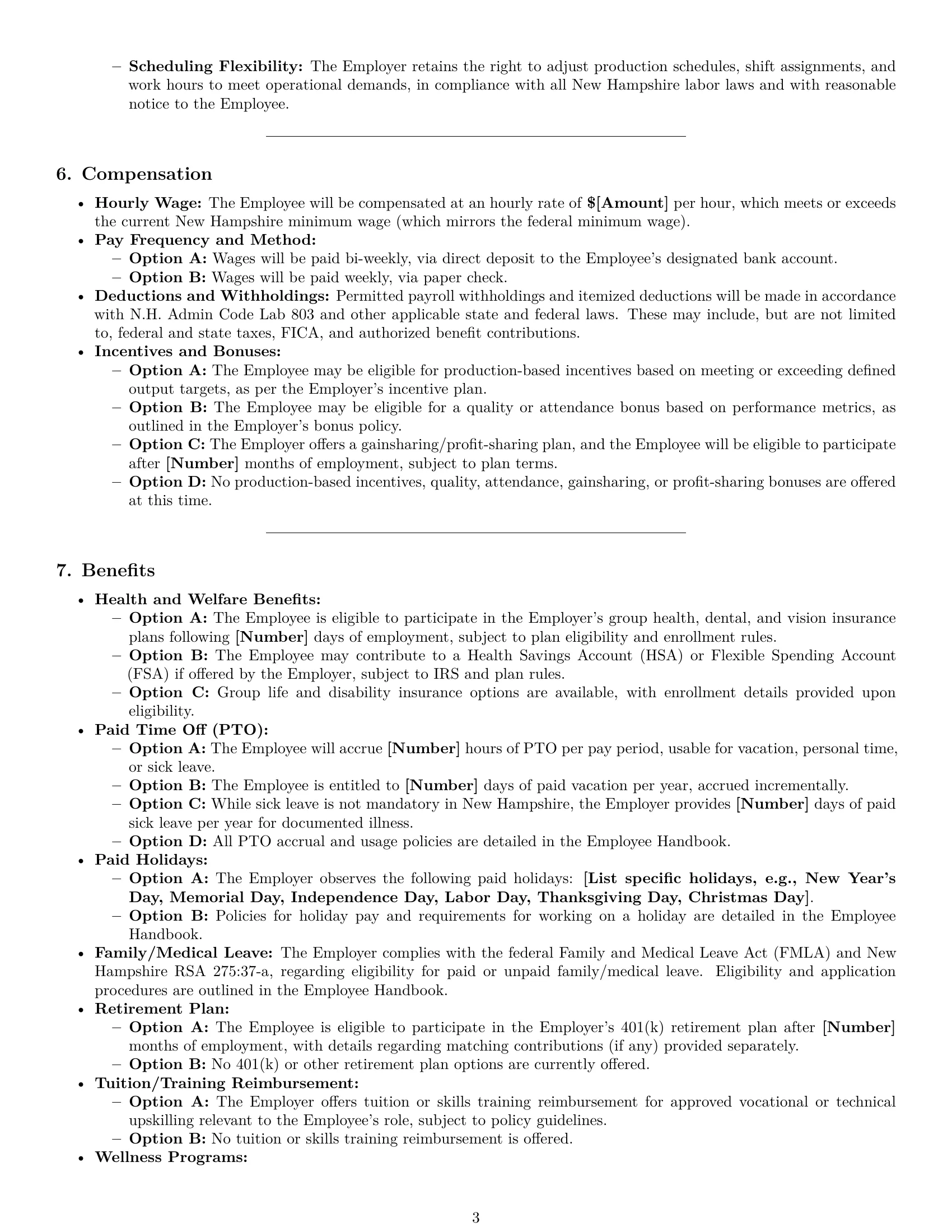 Preview page 3 of Pro New Hampshire production worker employment contract template