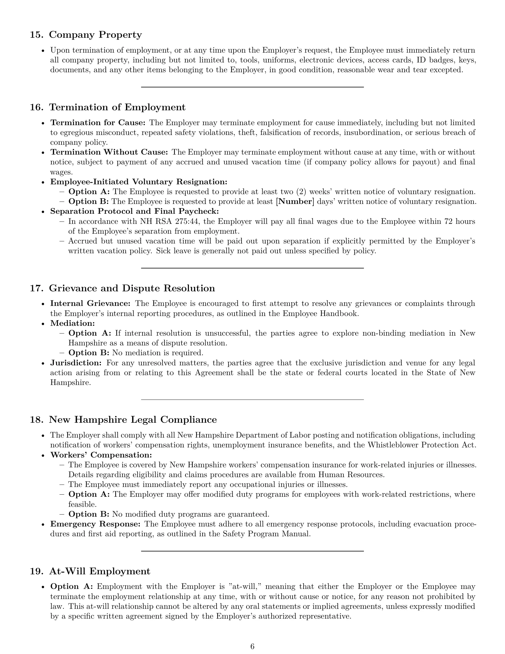Preview page 6 of Pro New Hampshire production worker employment contract template