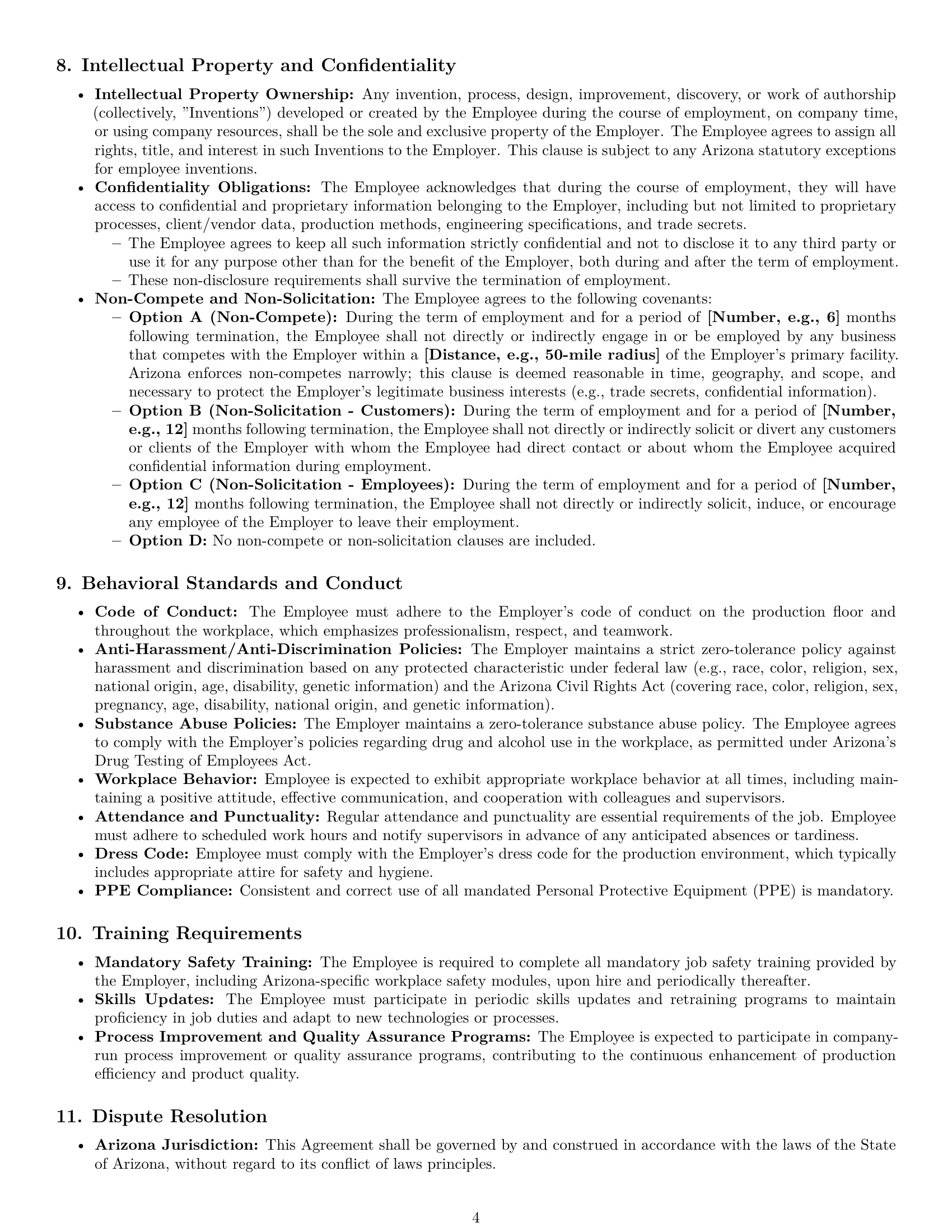 Preview page 4 of Pro Arizona production worker employment contract template