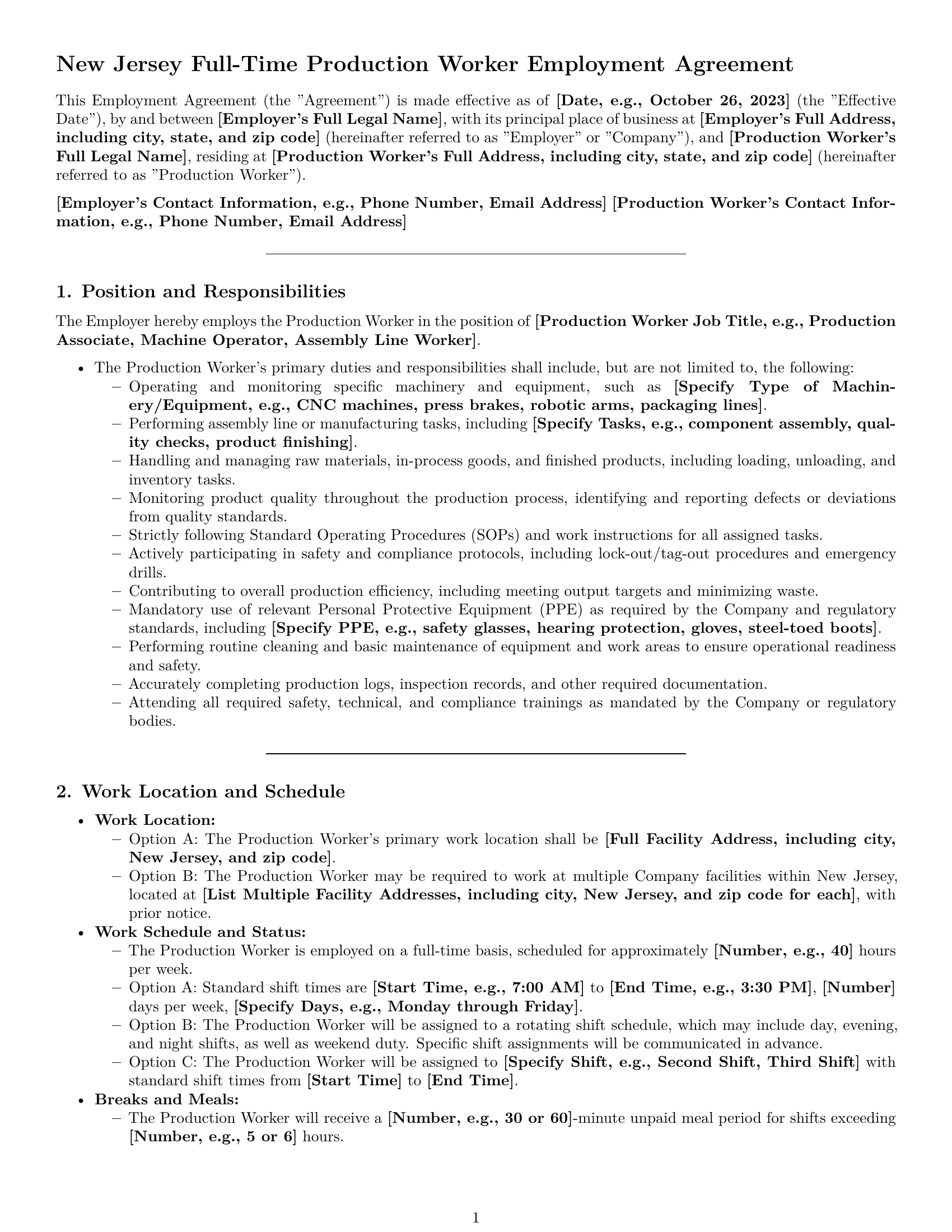 Preview page 1 of Pro New Jersey production worker employment contract template
