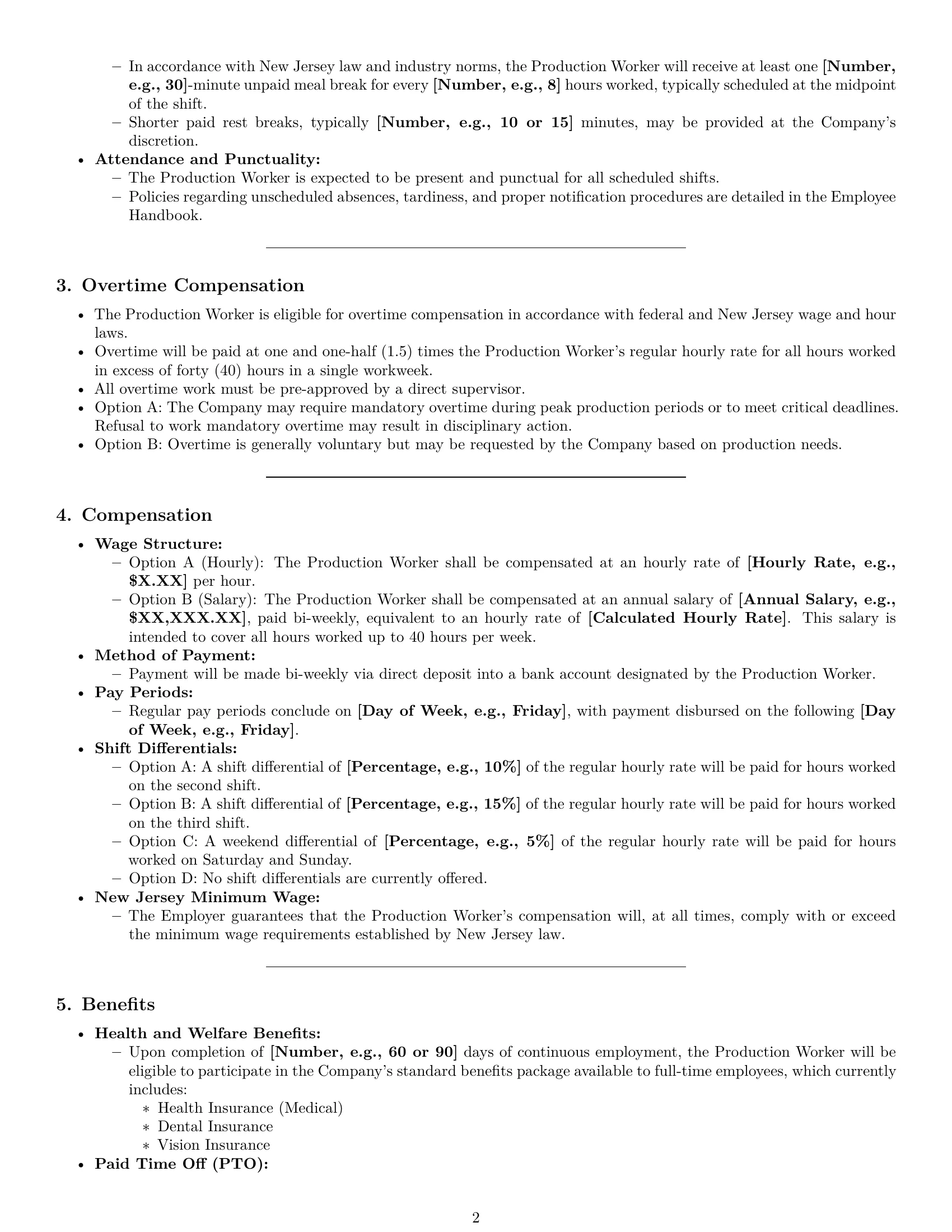 Preview page 2 of Pro New Jersey production worker employment contract template