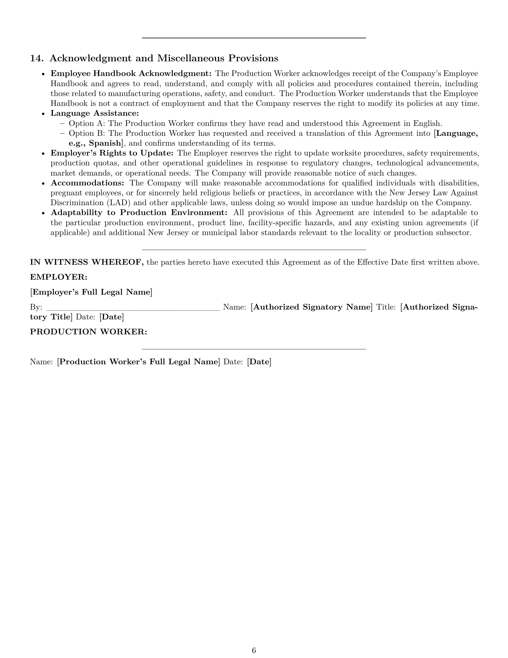 Preview page 6 of Pro New Jersey production worker employment contract template