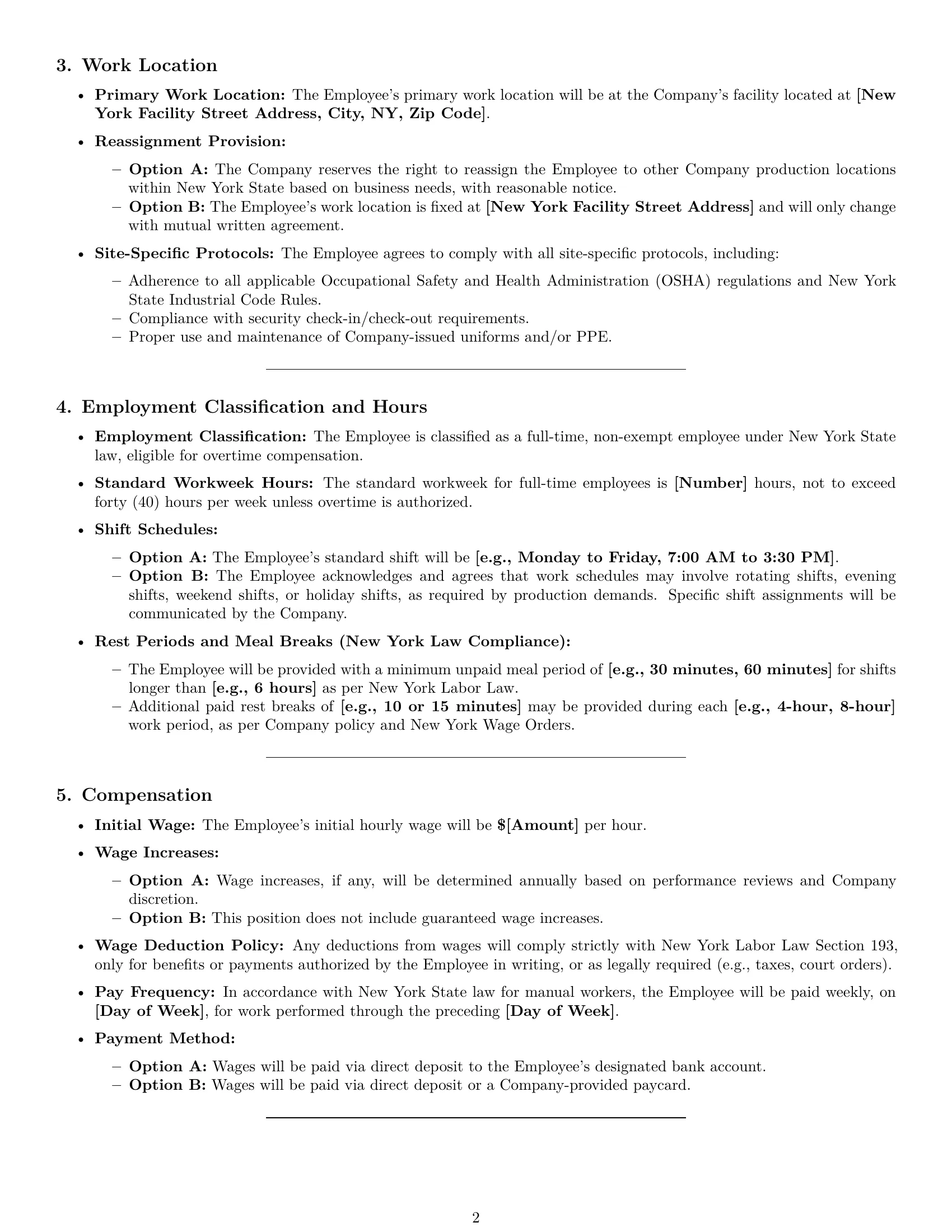 Preview page 2 of Pro New York production worker employment contract template