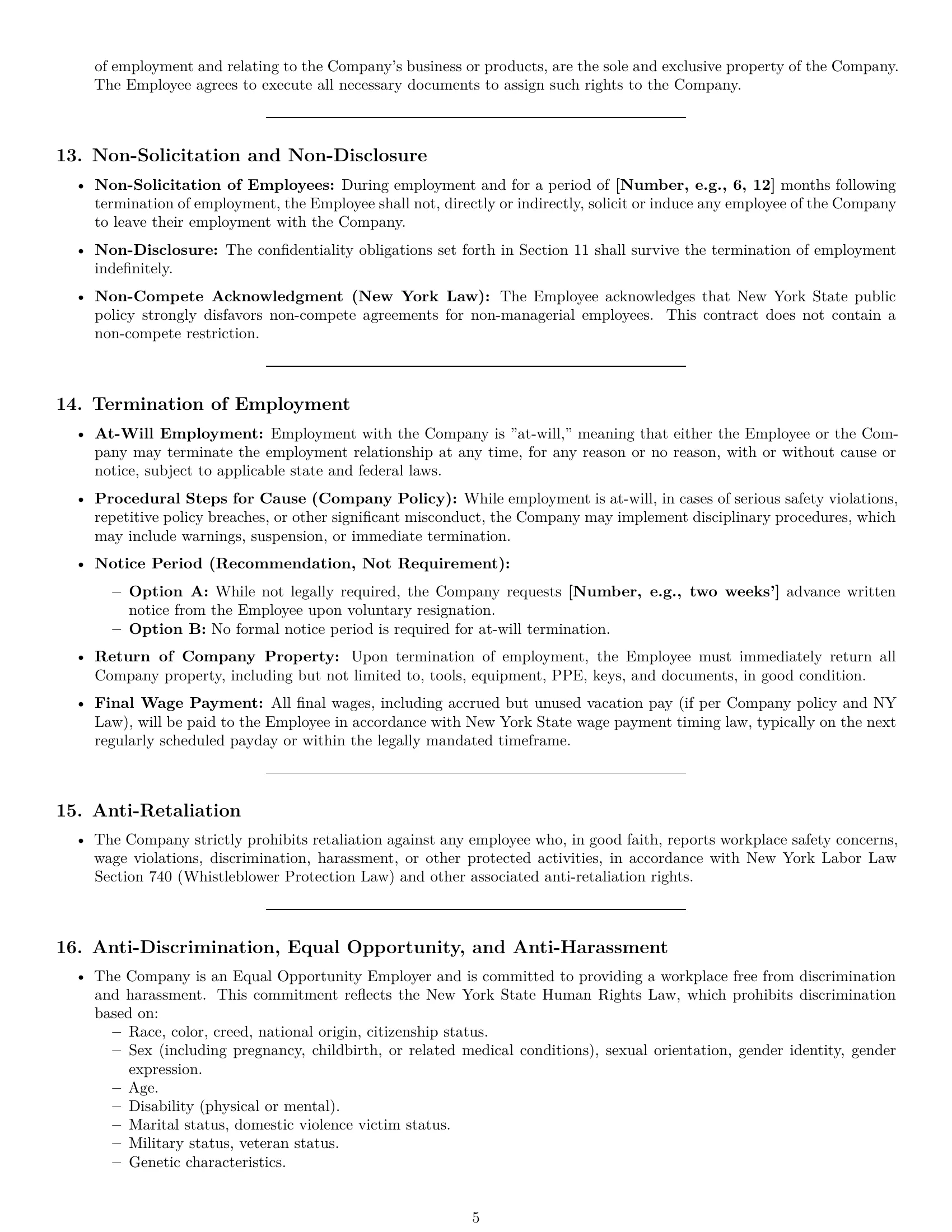 Preview page 5 of Pro New York production worker employment contract template