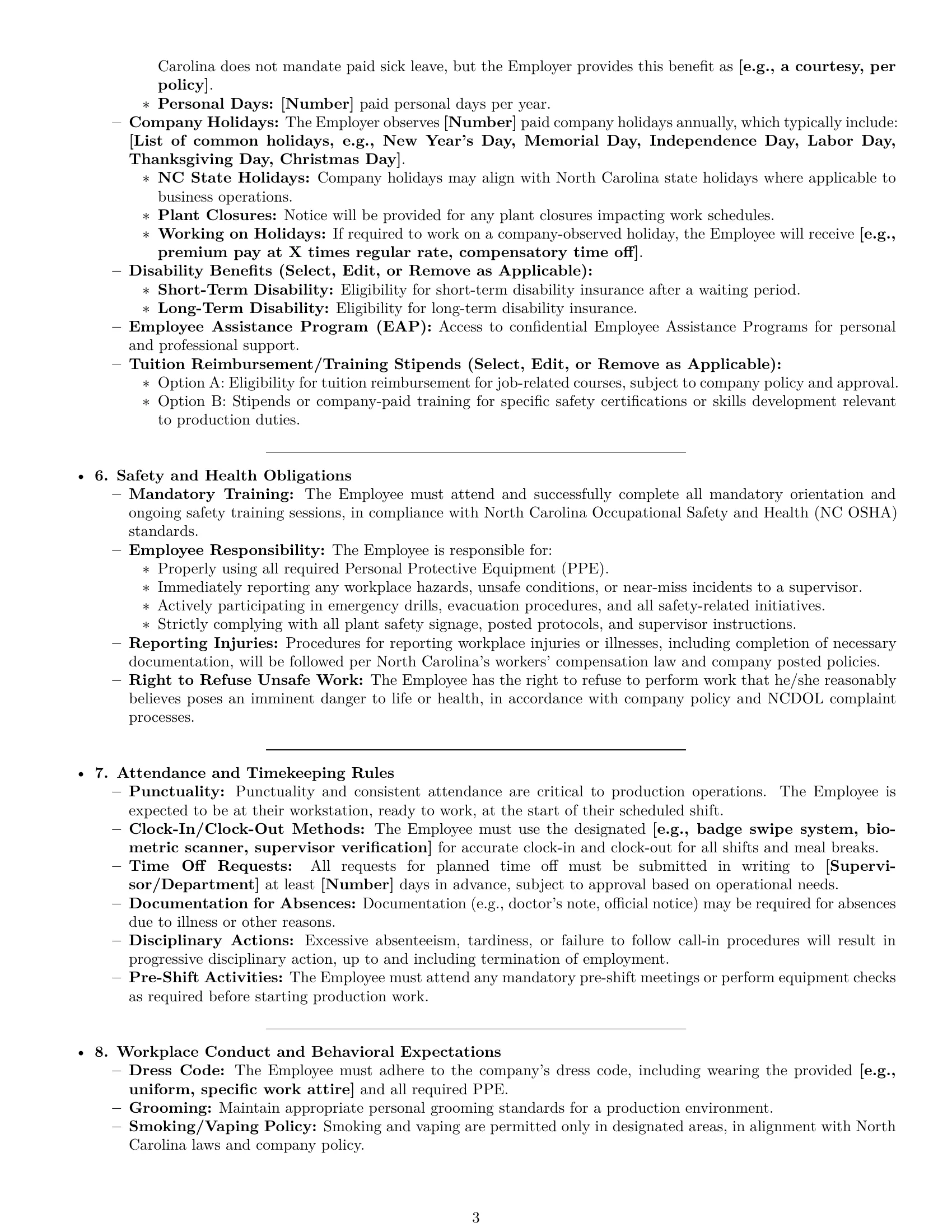 Preview page 3 of Pro North Carolina production worker employment contract template