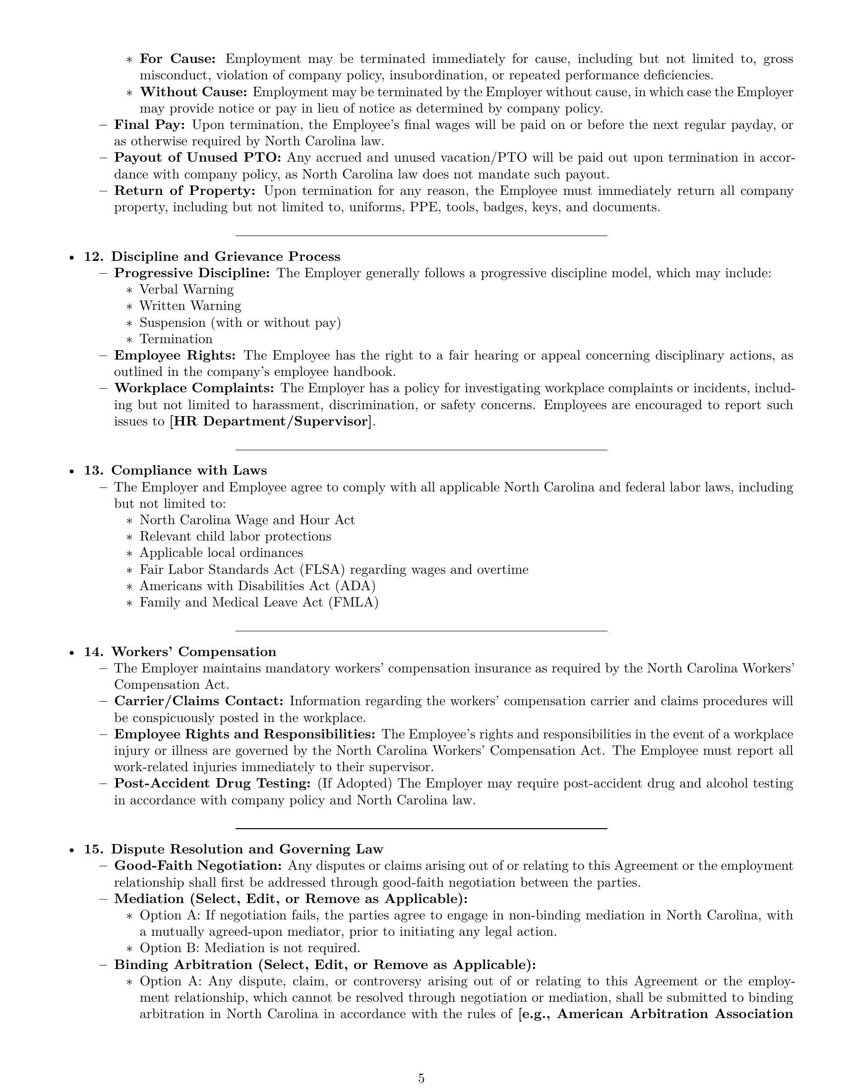 Preview page 5 of Pro North Carolina production worker employment contract template