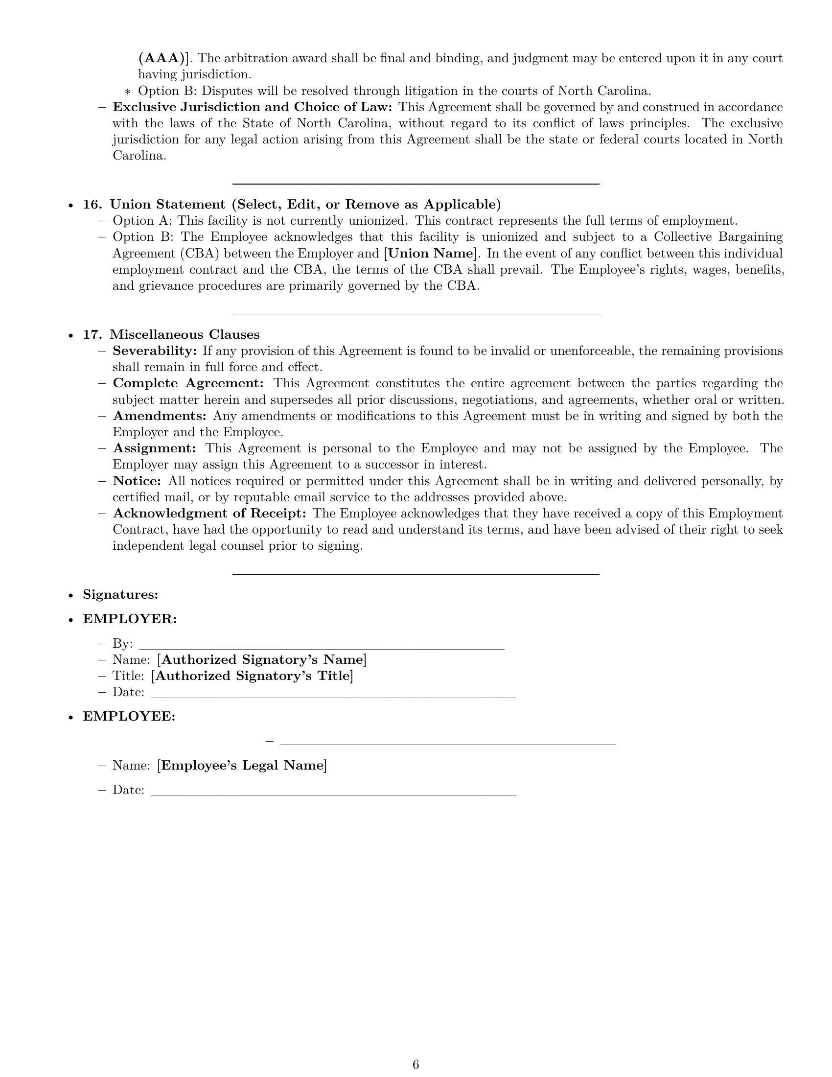 Preview page 6 of Pro North Carolina production worker employment contract template
