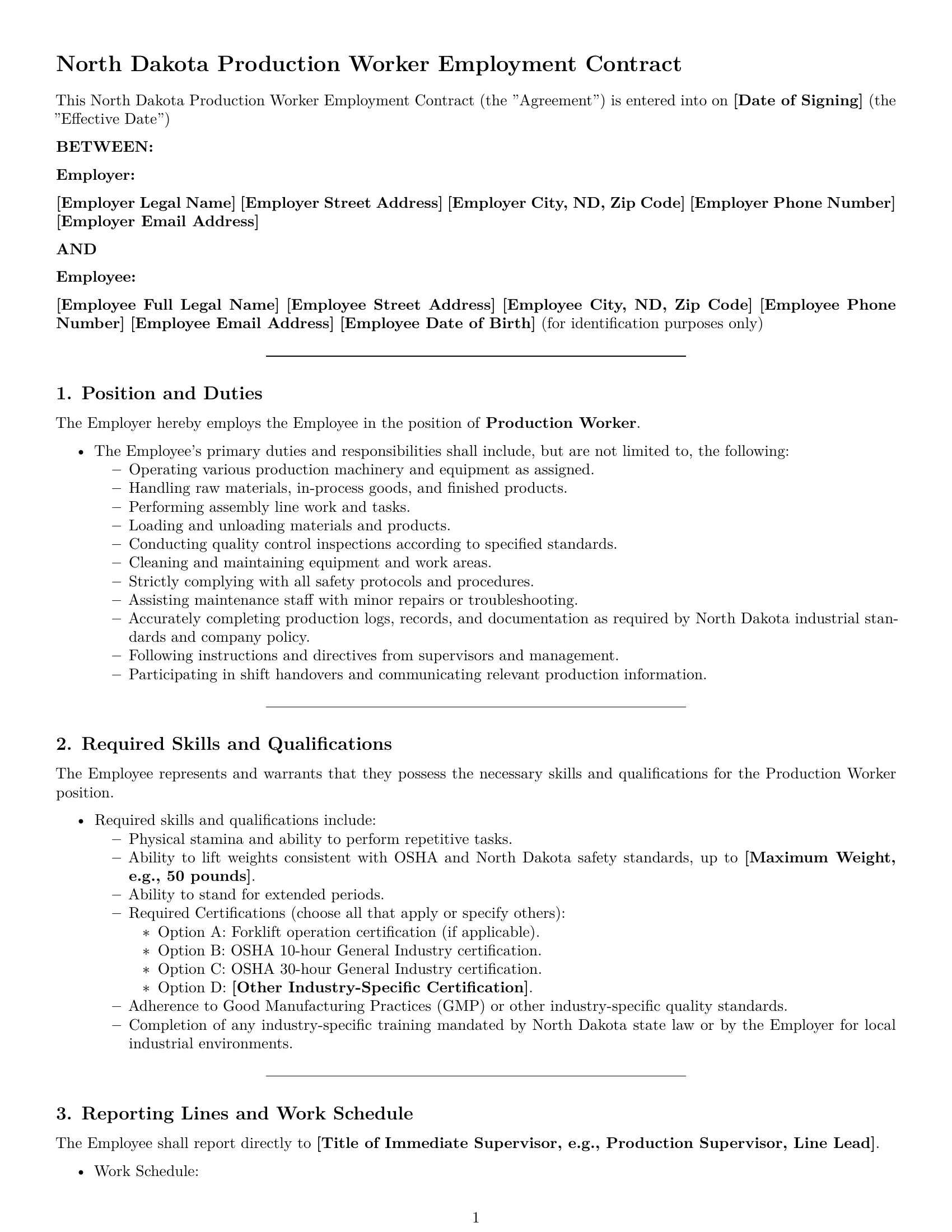 Preview page 1 of Pro North Dakota production worker employment contract template