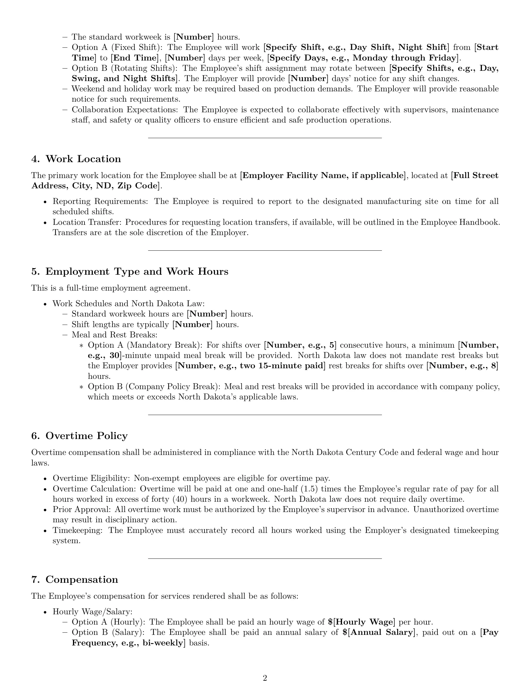 Preview page 2 of Pro North Dakota production worker employment contract template