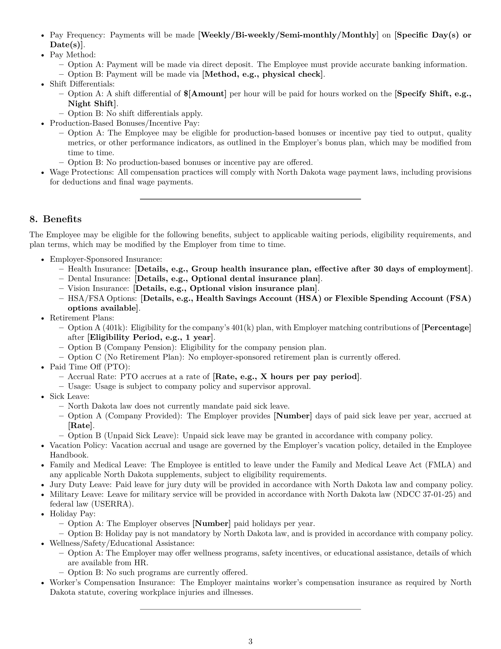 Preview page 3 of Pro North Dakota production worker employment contract template