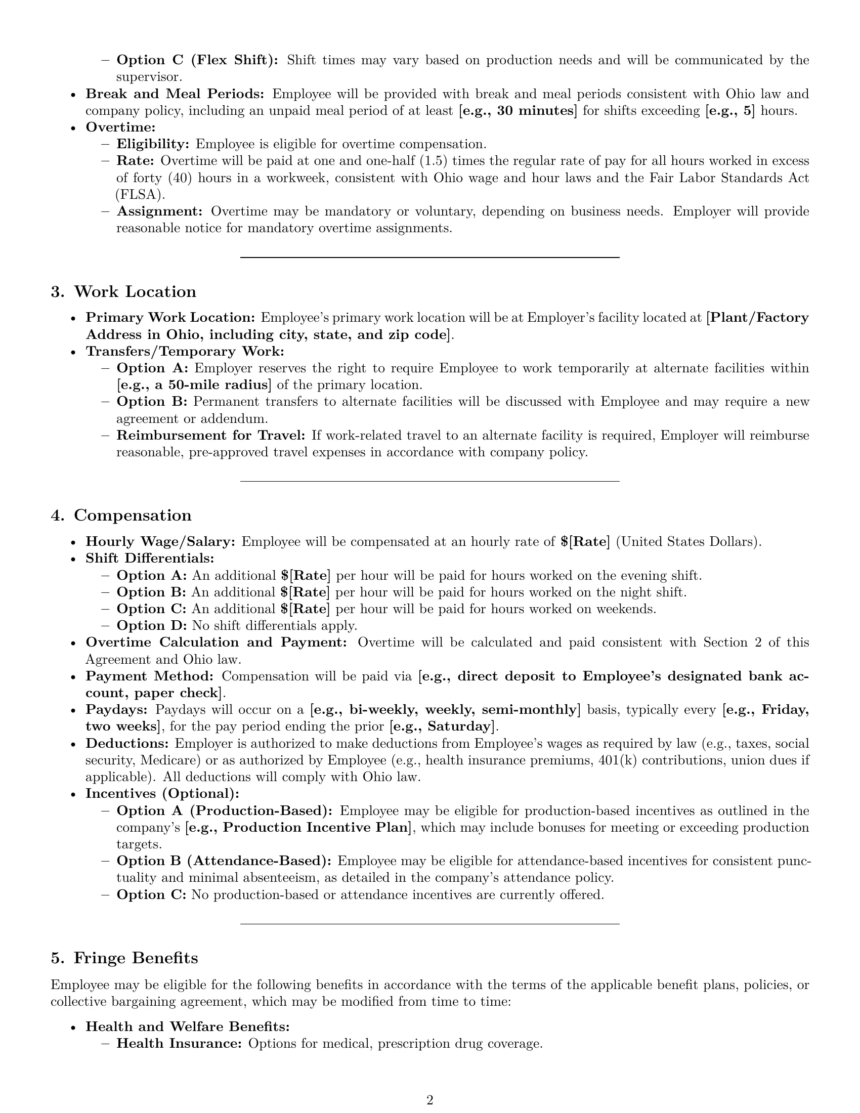 Preview page 2 of Pro Ohio production worker employment contract template