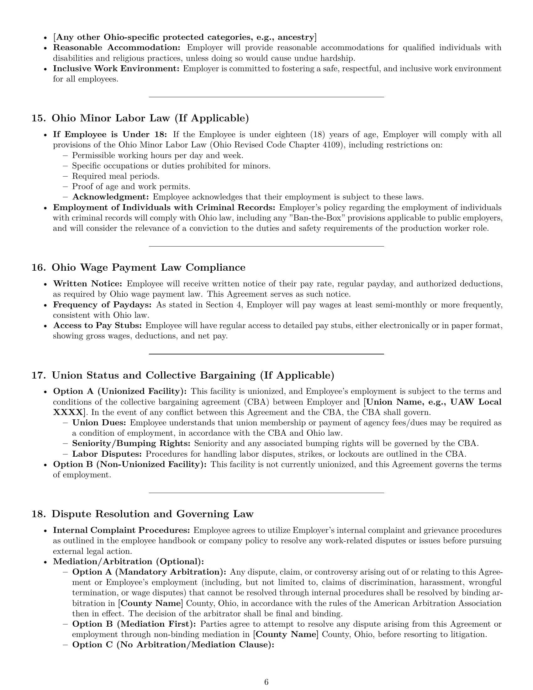 Preview page 6 of Pro Ohio production worker employment contract template