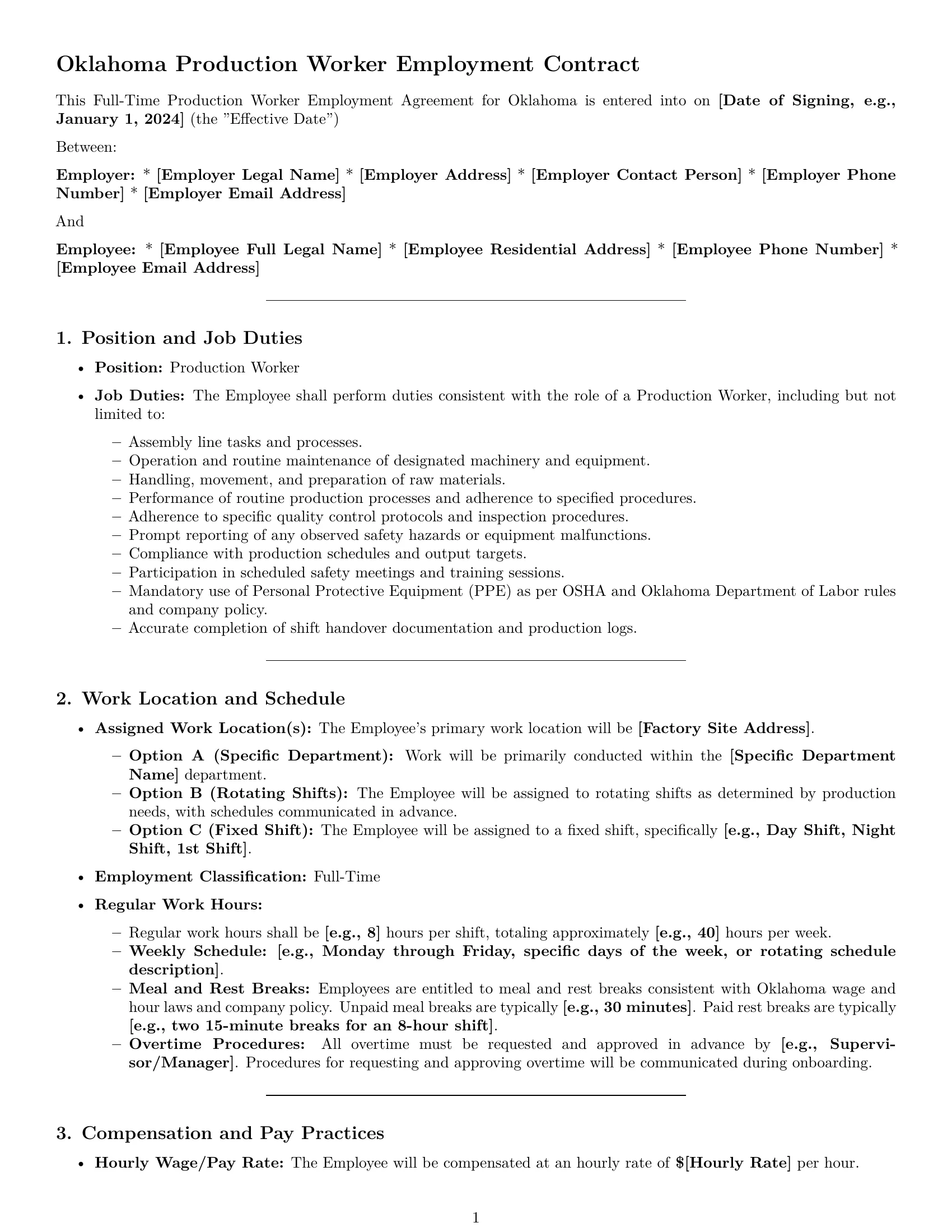 Preview page 1 of Pro Oklahoma production worker employment contract template