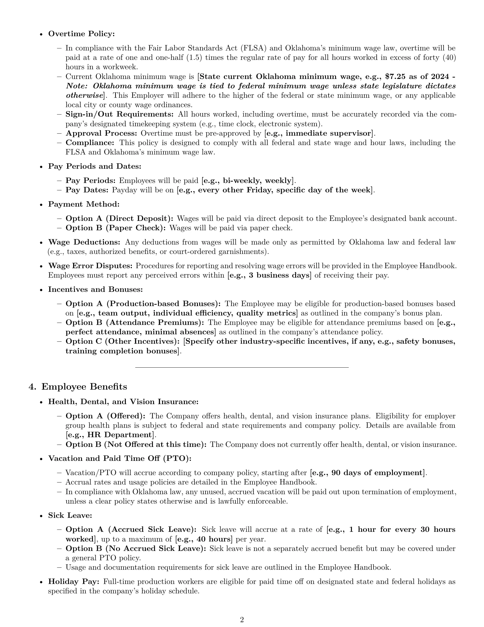 Preview page 2 of Pro Oklahoma production worker employment contract template