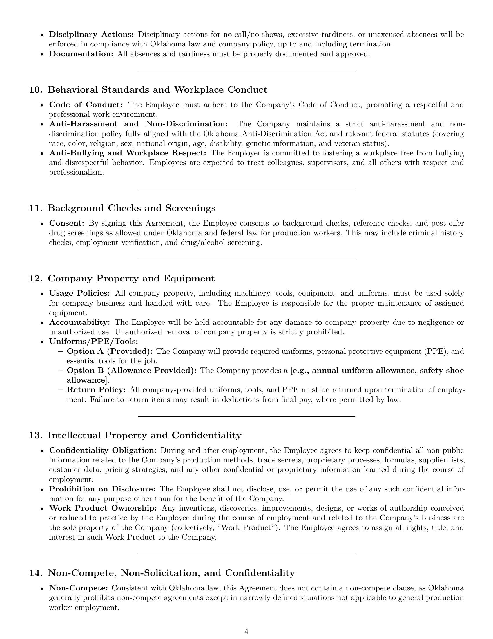 Preview page 4 of Pro Oklahoma production worker employment contract template