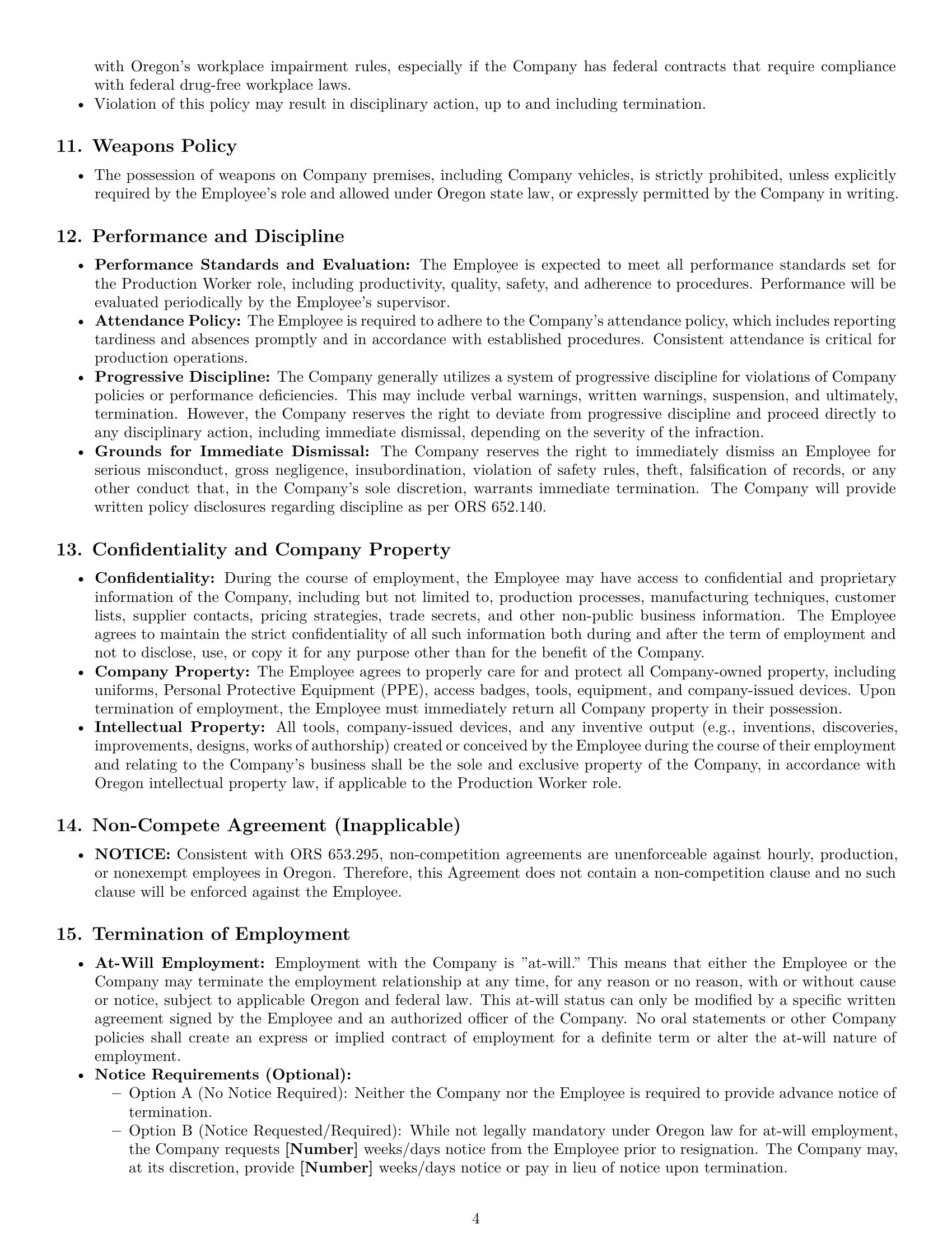 Preview page 4 of Pro Oregon production worker employment contract template