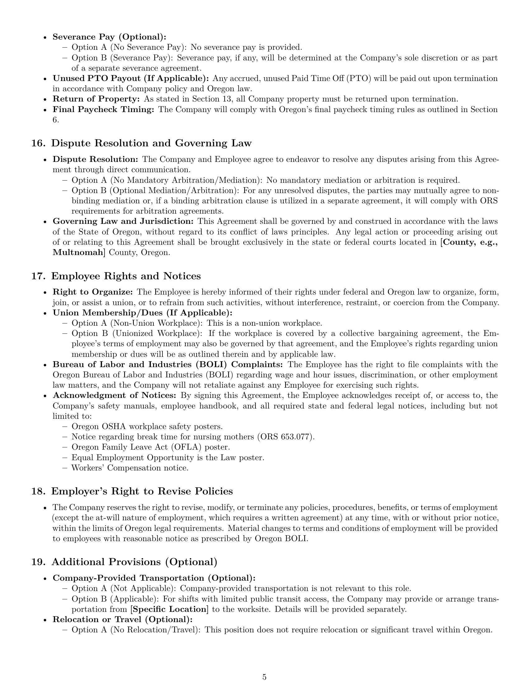 Preview page 5 of Pro Oregon production worker employment contract template
