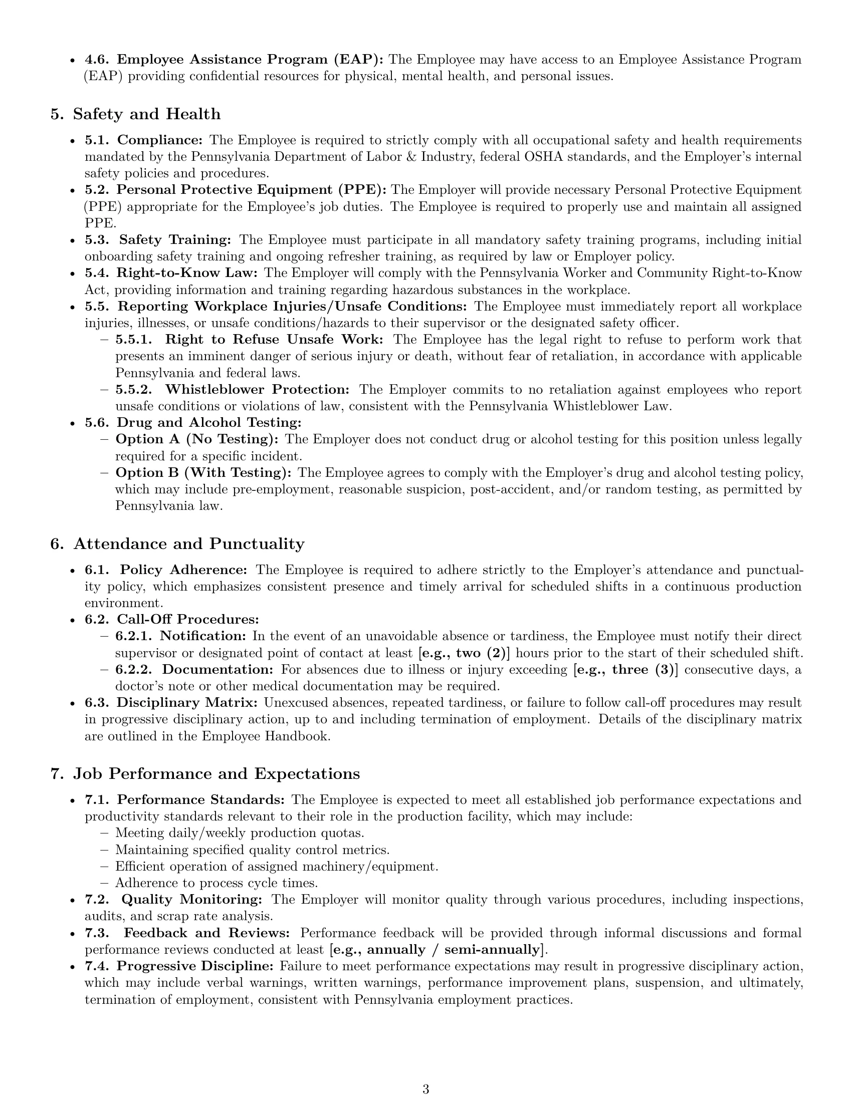 Preview page 3 of Pro Pennsylvania production worker employment contract template