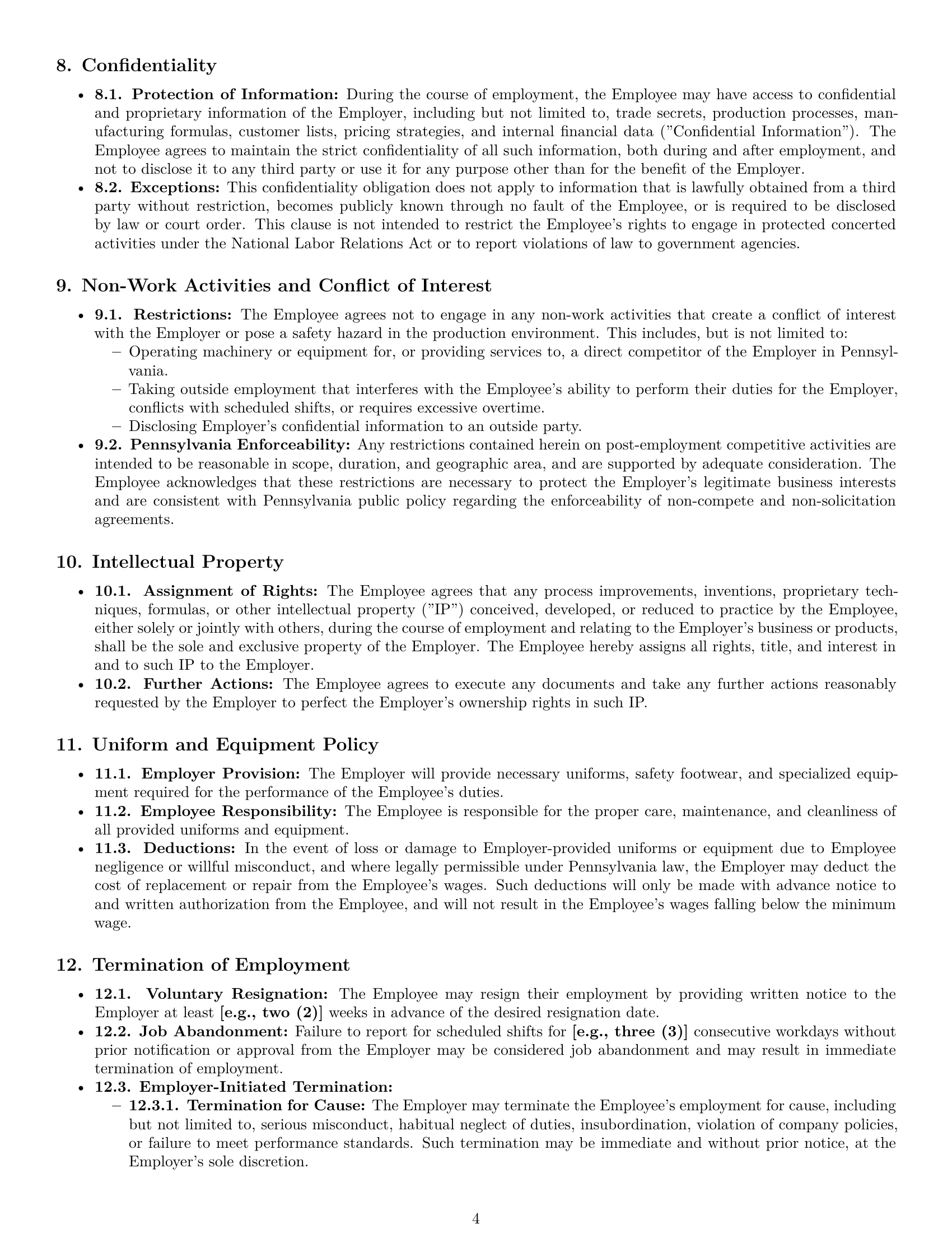 Preview page 4 of Pro Pennsylvania production worker employment contract template