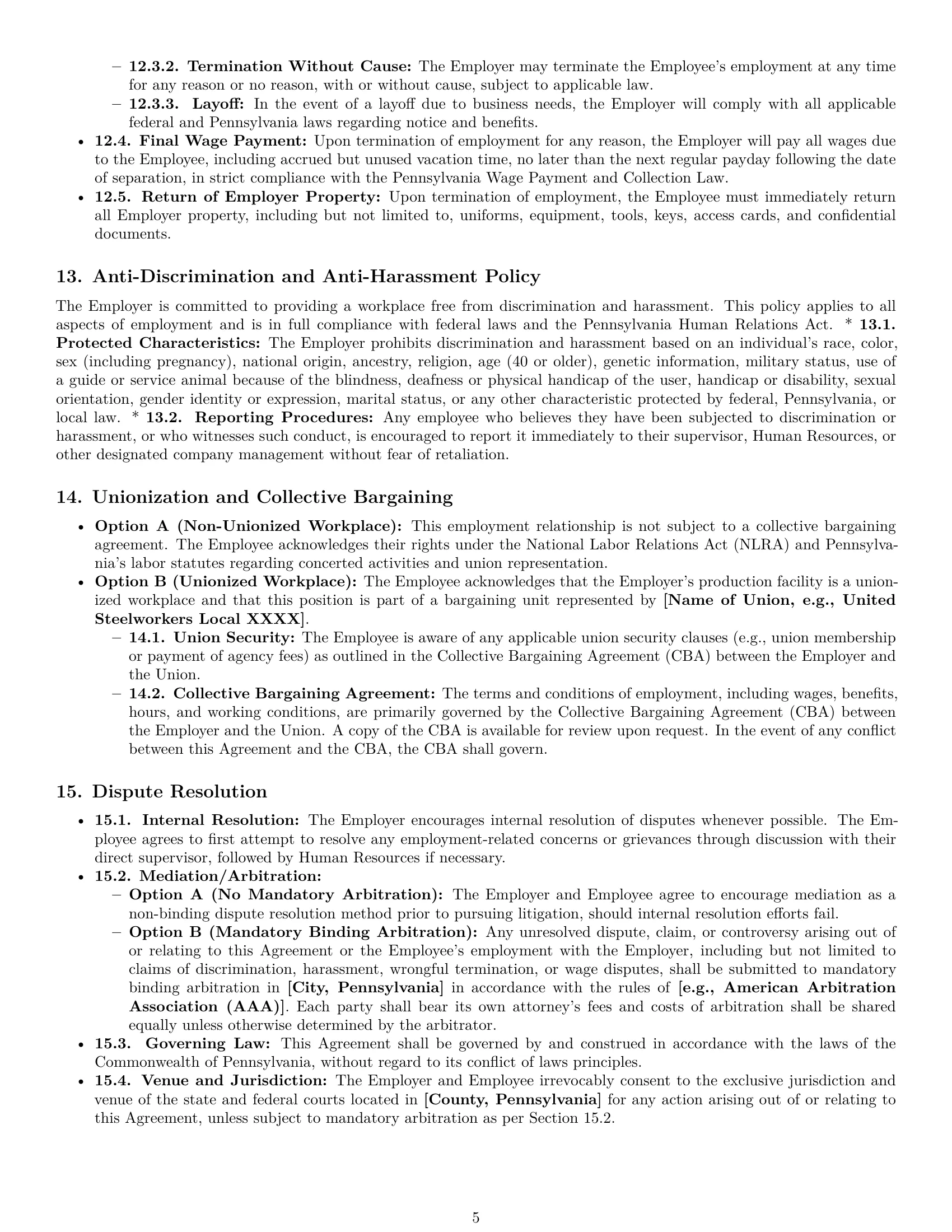 Preview page 5 of Pro Pennsylvania production worker employment contract template