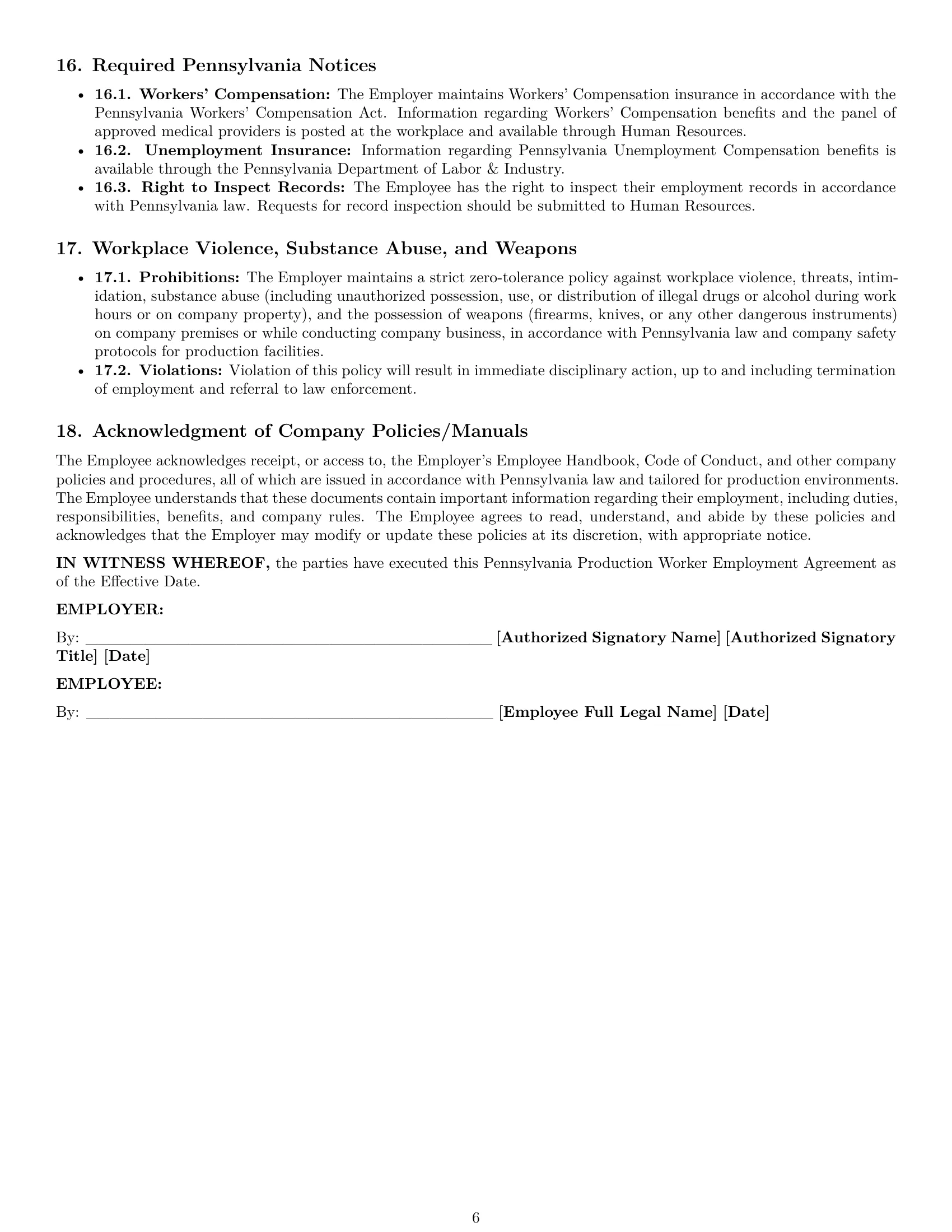 Preview page 6 of Pro Pennsylvania production worker employment contract template