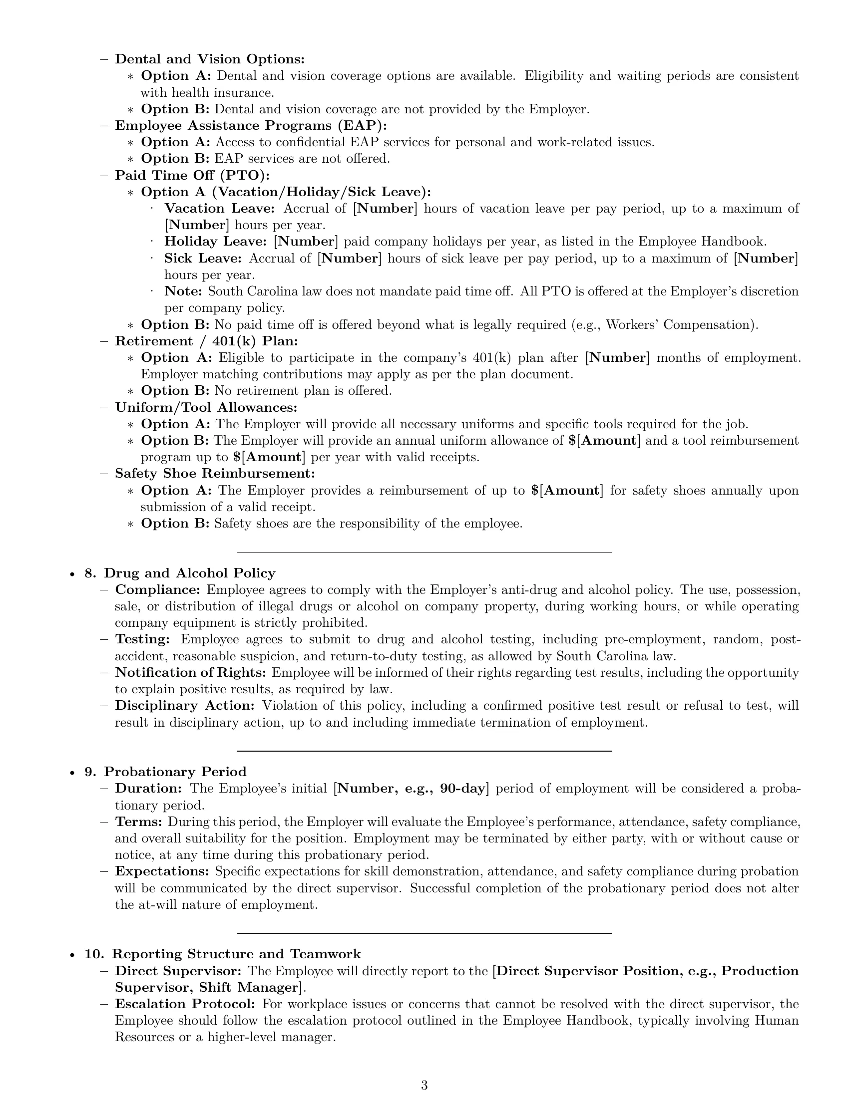 Preview page 3 of Pro South Carolina production worker employment contract template