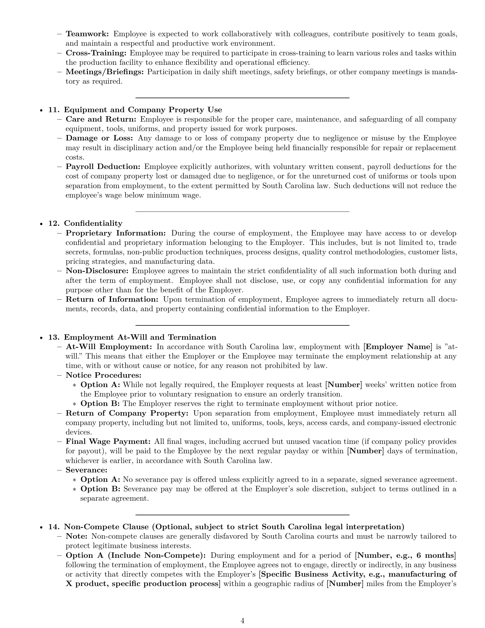 Preview page 4 of Pro South Carolina production worker employment contract template