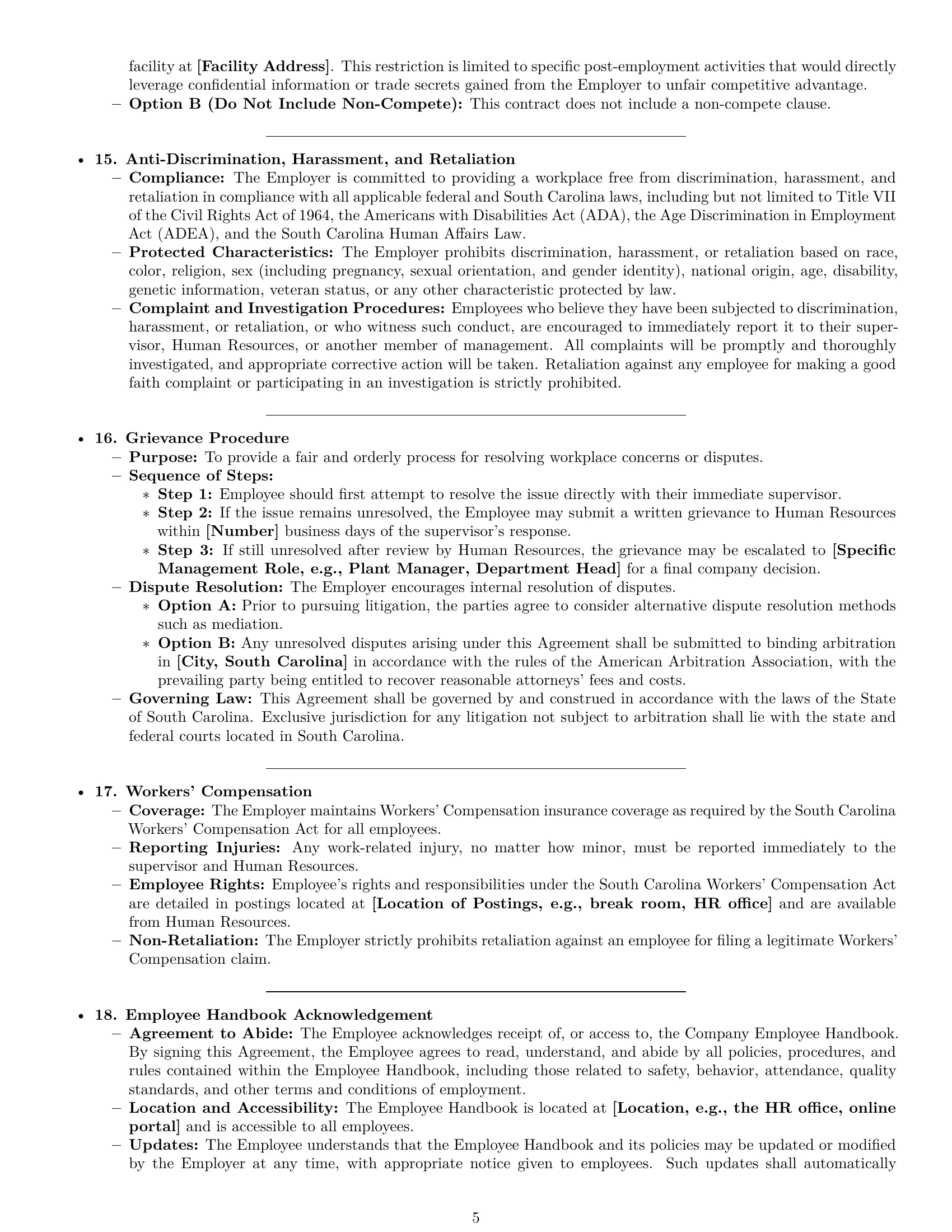 Preview page 5 of Pro South Carolina production worker employment contract template