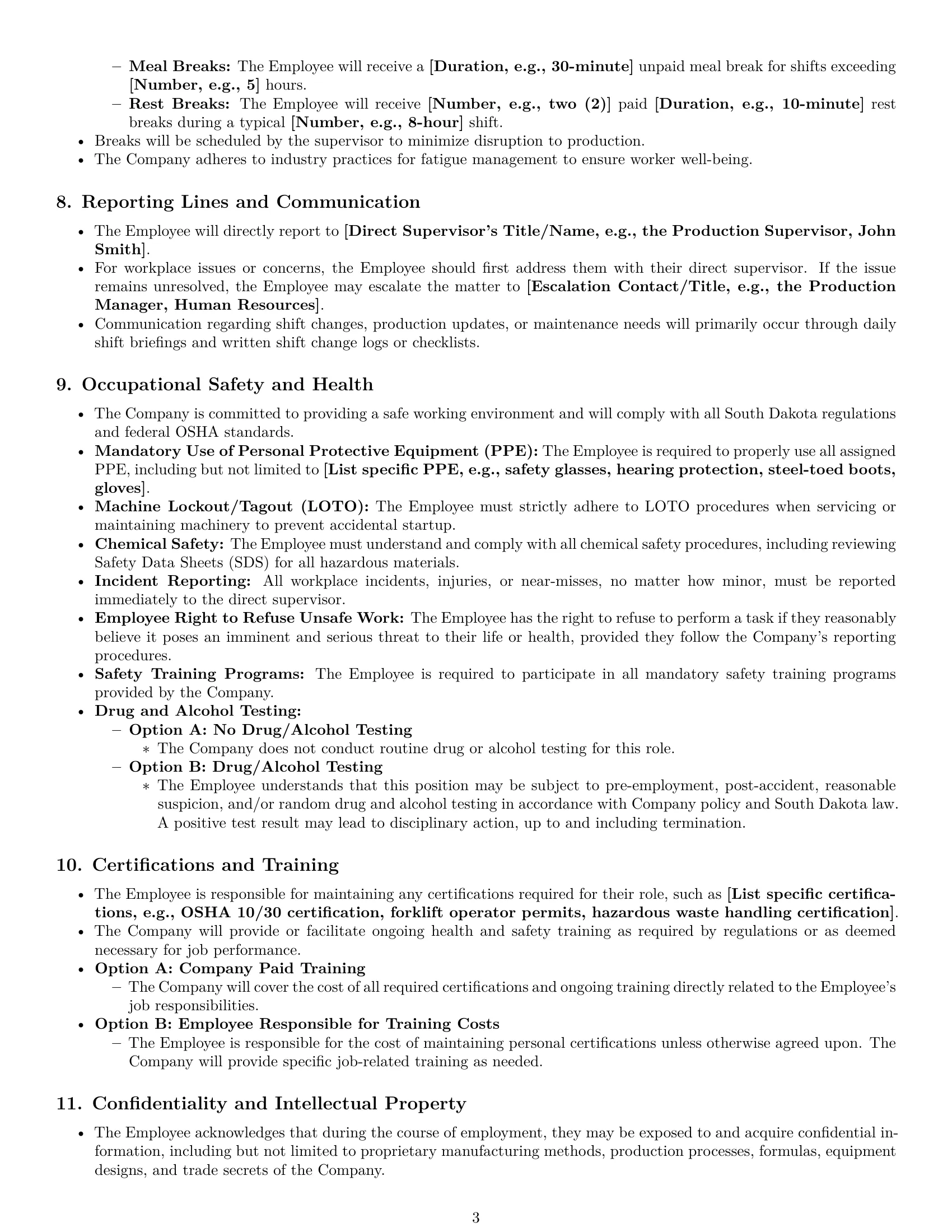 Preview page 3 of Pro South Dakota production worker employment contract template