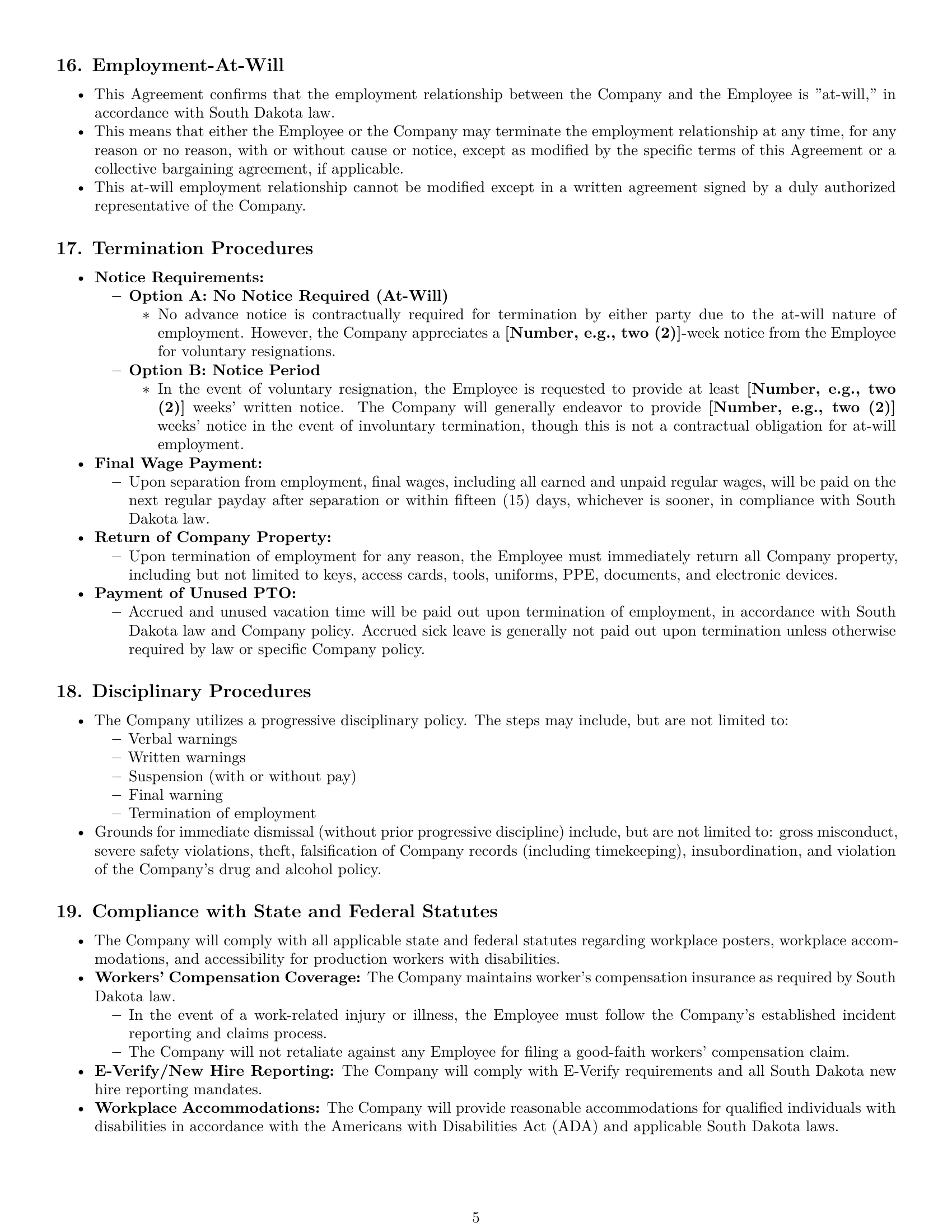 Preview page 5 of Pro South Dakota production worker employment contract template
