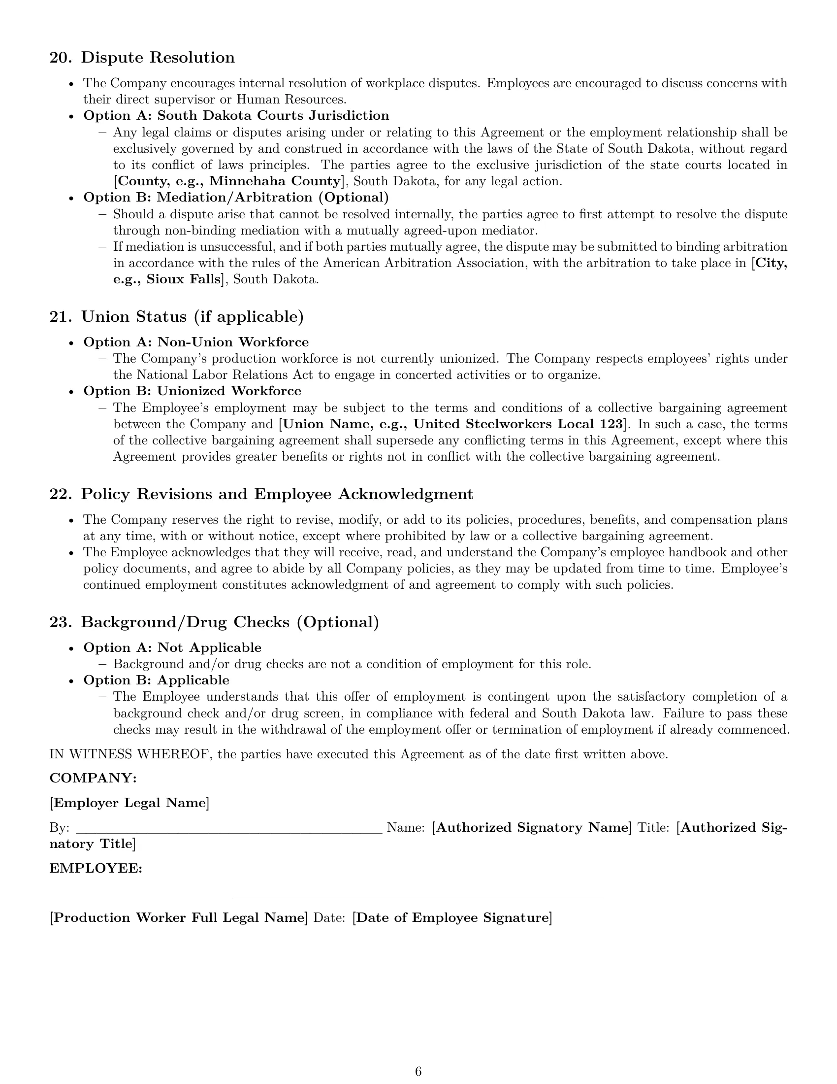 Preview page 6 of Pro South Dakota production worker employment contract template