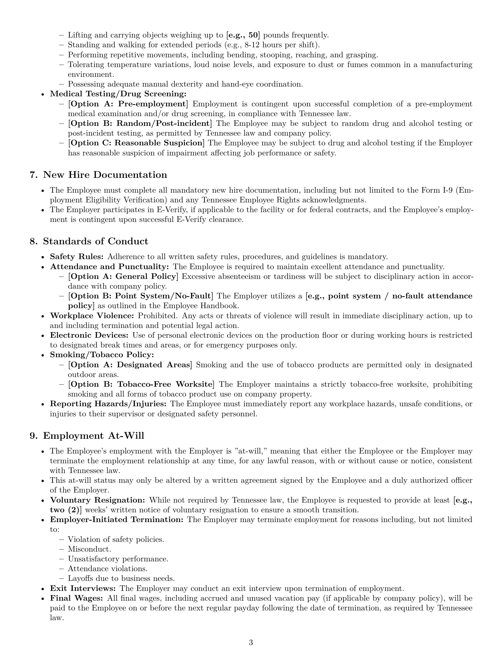 Preview page 3 of Pro Tennessee production worker employment contract template