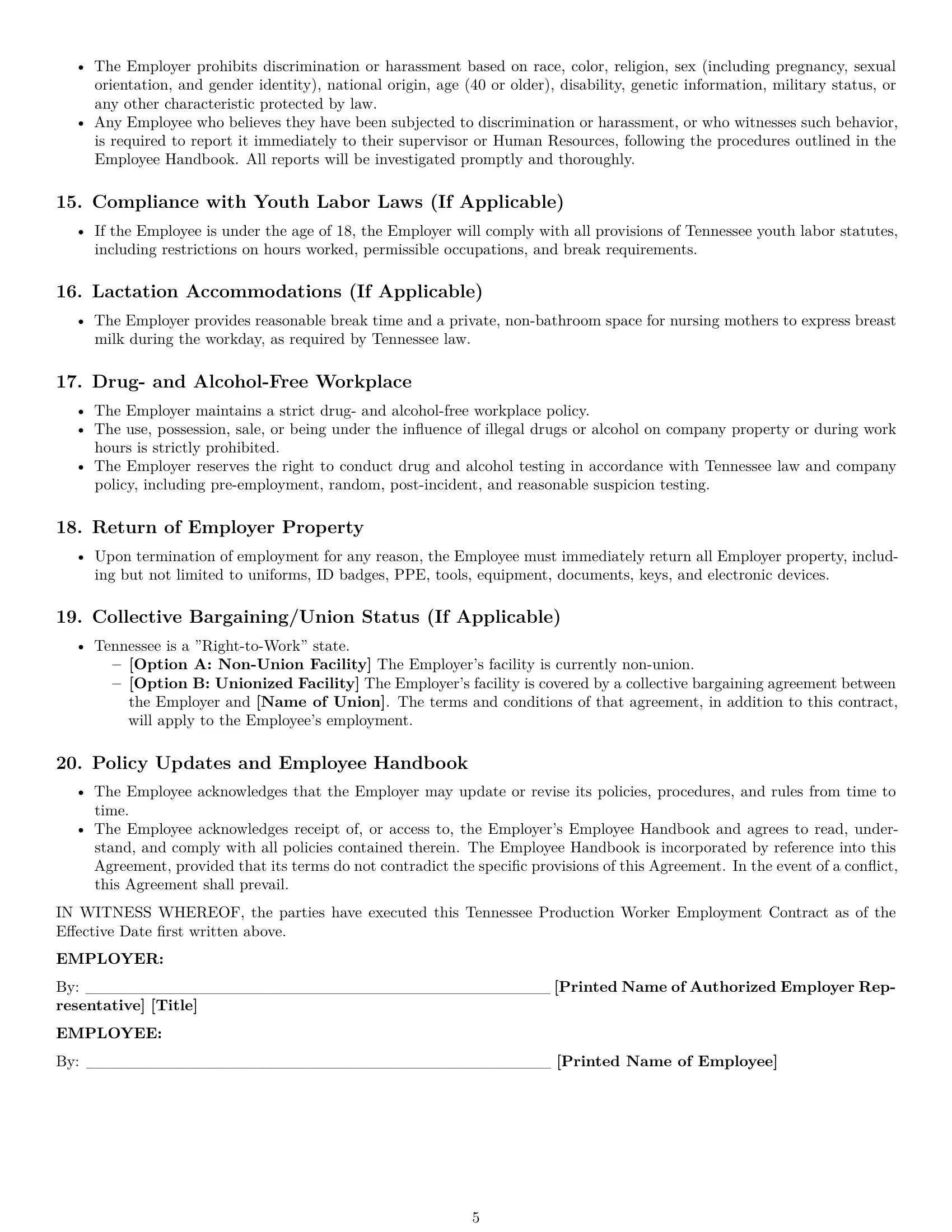 Preview page 5 of Pro Tennessee production worker employment contract template