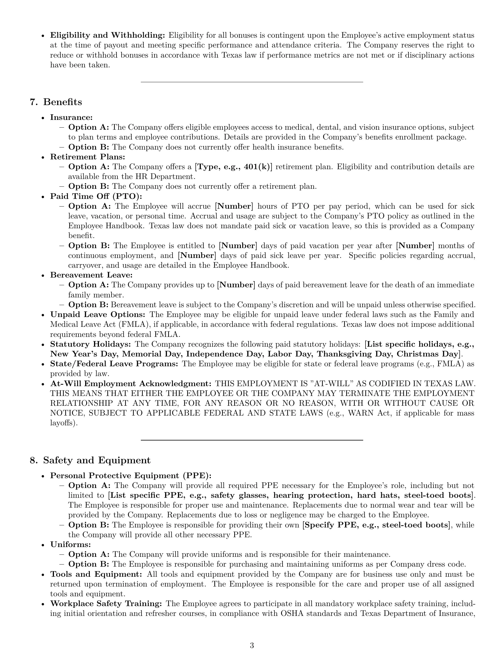 Preview page 3 of Pro Texas production worker employment contract template