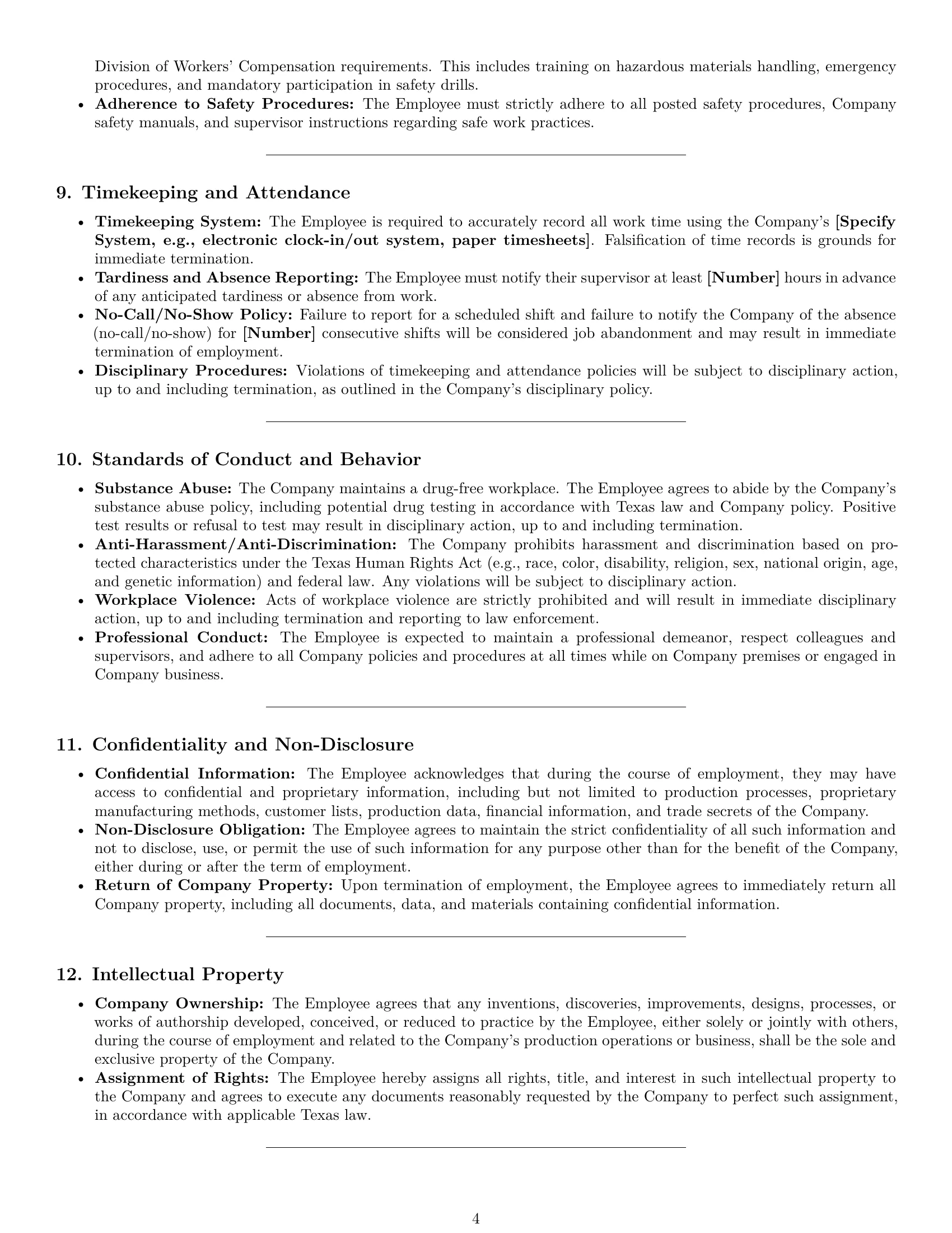 Preview page 4 of Pro Texas production worker employment contract template