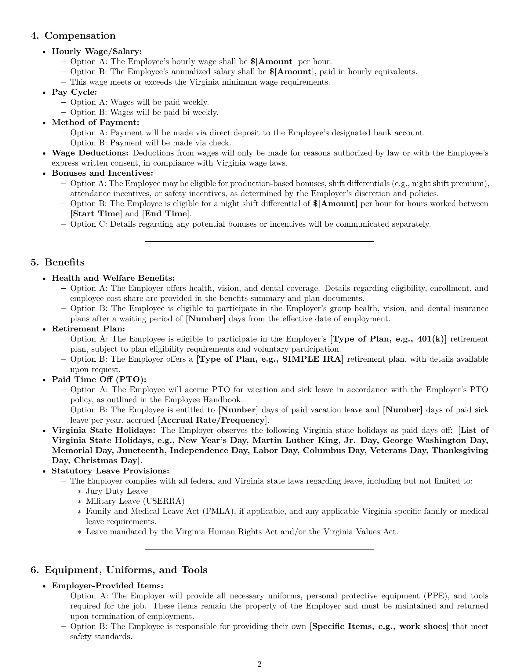 Preview page 2 of Pro Virginia production worker employment contract template